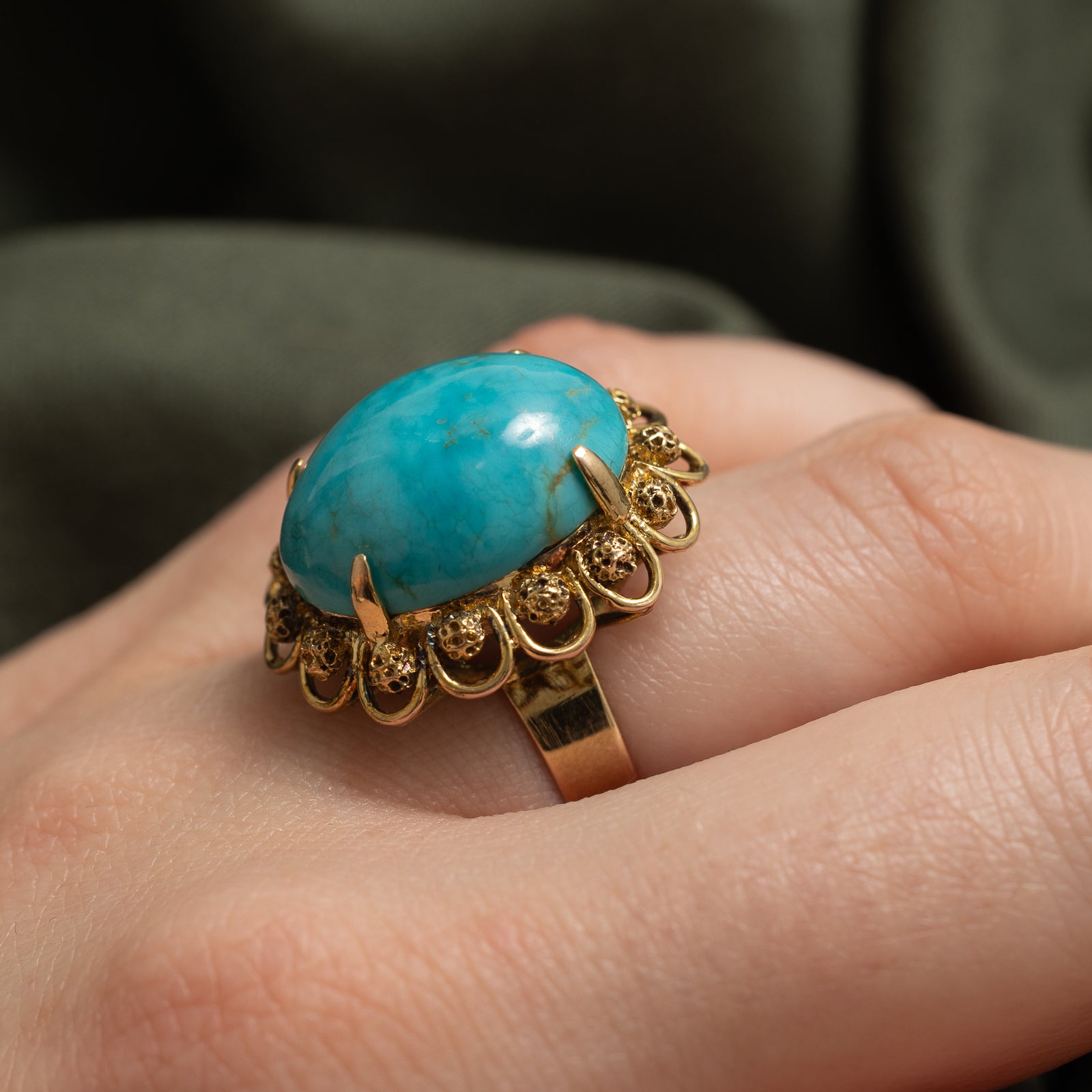 Treated Turquoise Ornate Cocktail Ring | 11.50ct | SZ 5
