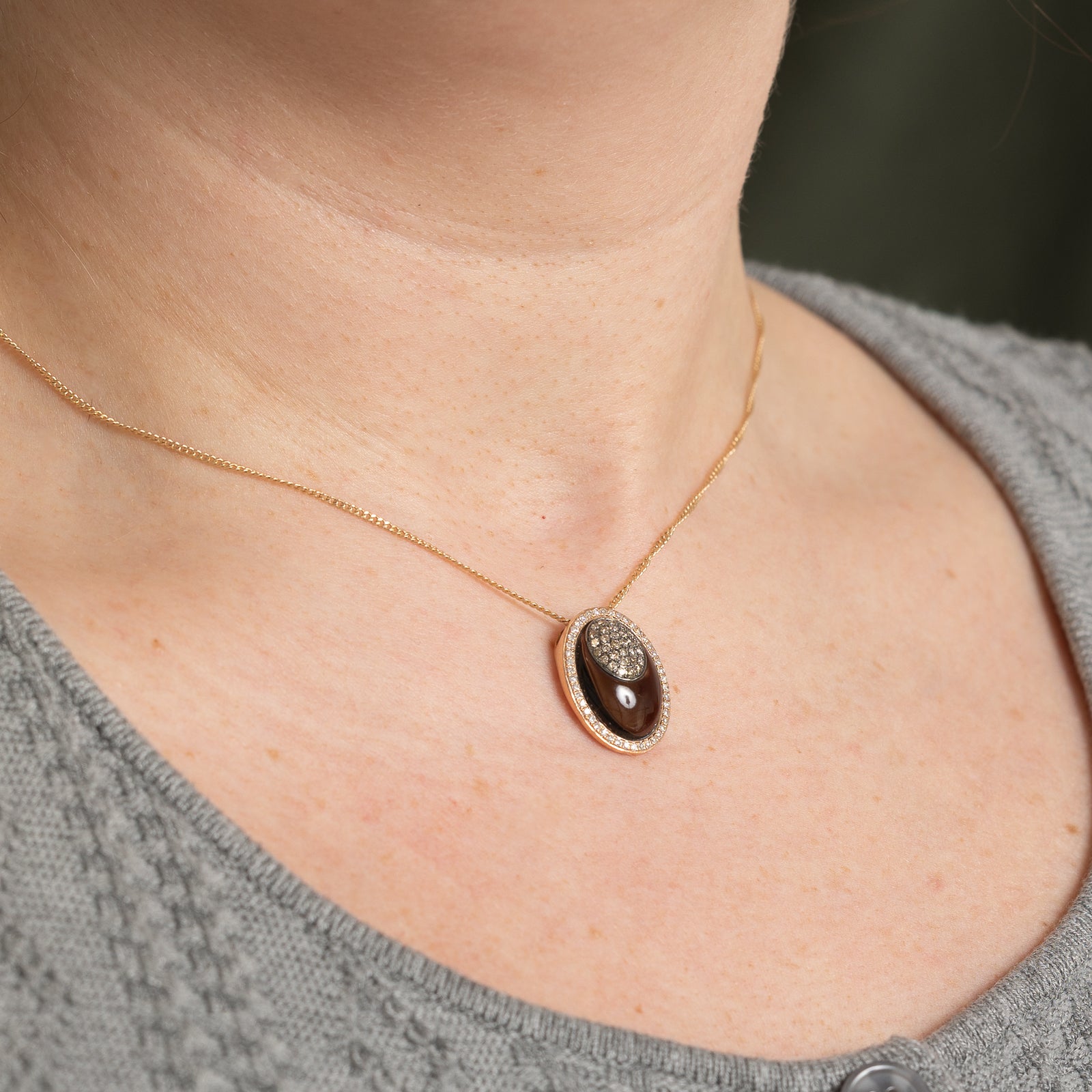 Oval Smoky Quartz & Diamond Halo Pendant | 6.60ct, 0.55ctw