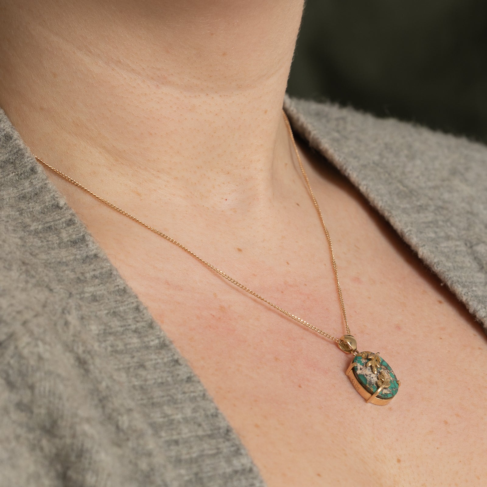 Oval Turquoise Leaf Design Pendant | 12.00ct