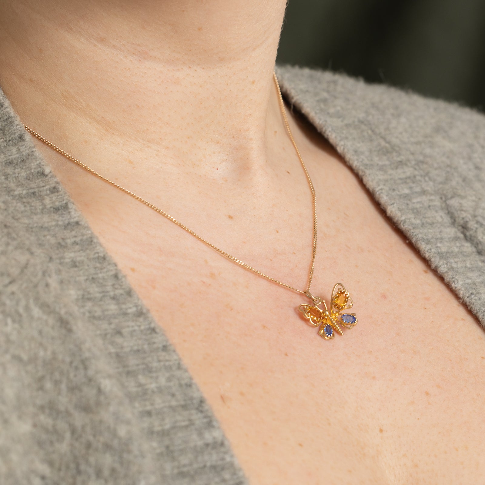 Blue & Yellow Paste Glass Butterfly Pendant | 1.20ctw