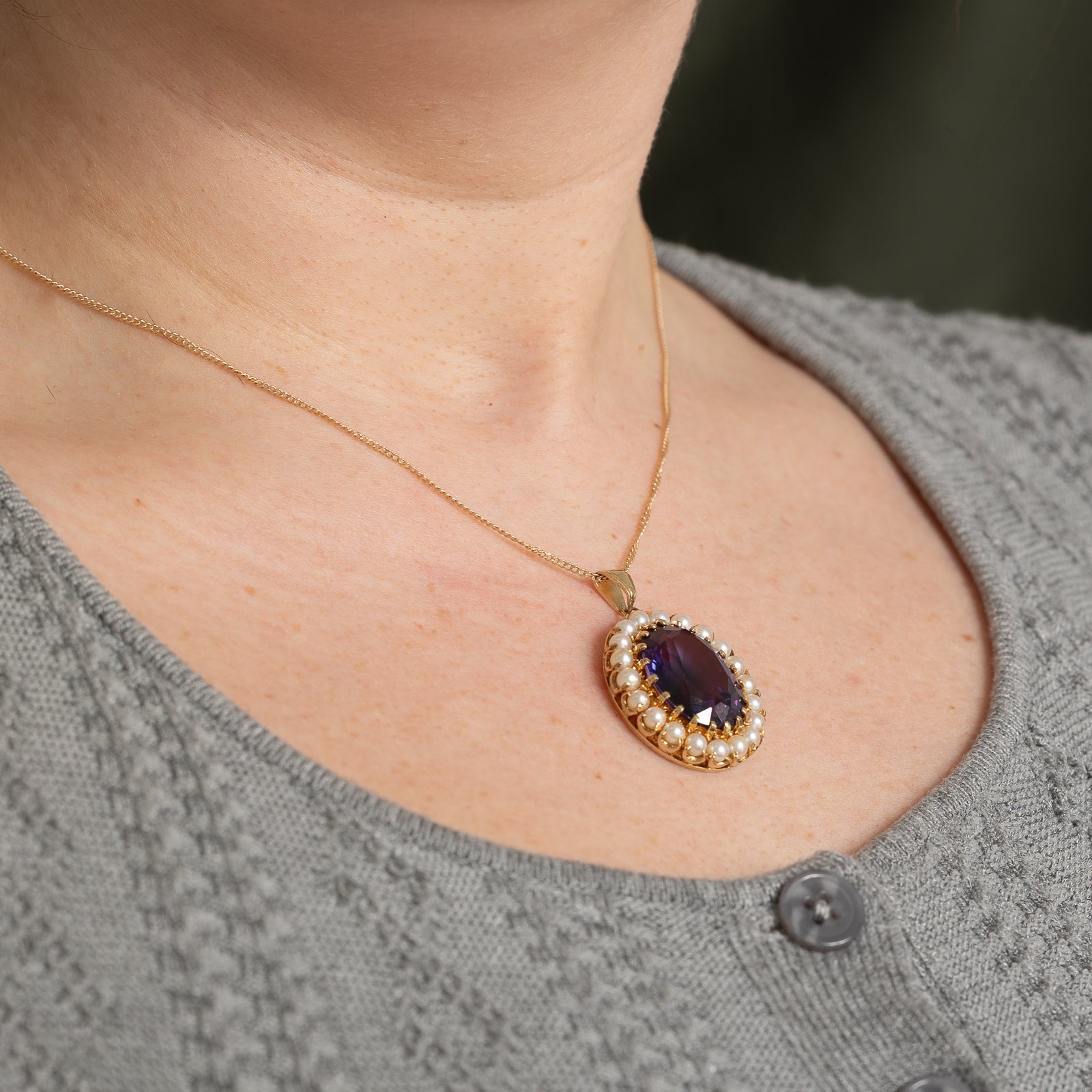 Synthetic Purple Sapphire & Cultured Pearl Pendant | 20.00ct, 5.00ctw