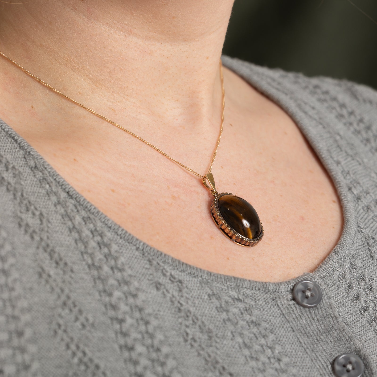 Oval Cabochon Tigers Eye Pendant | 23.00ct