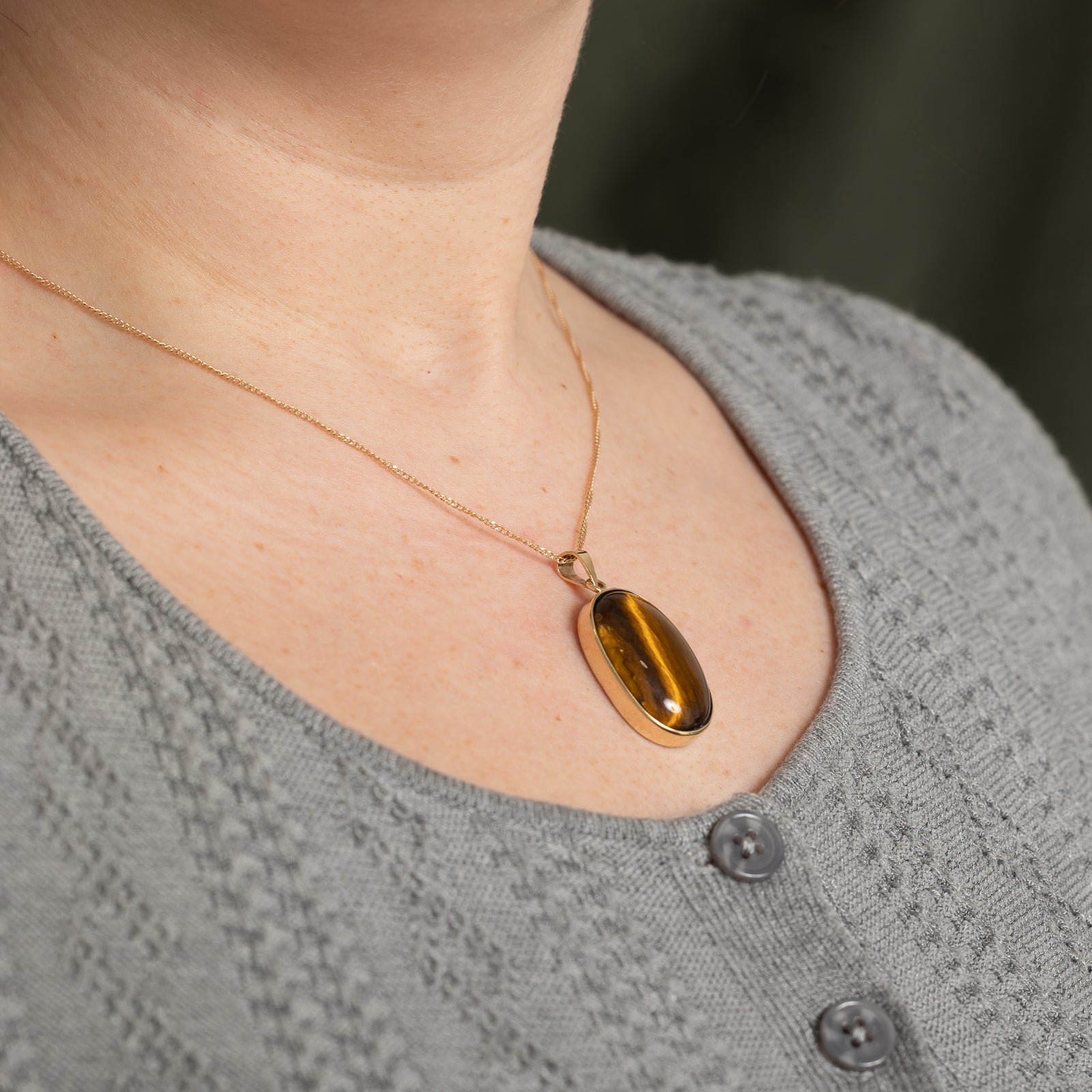 Bezel Set Oval Cabochon Tiger's Eye Pendant | 34.00ct