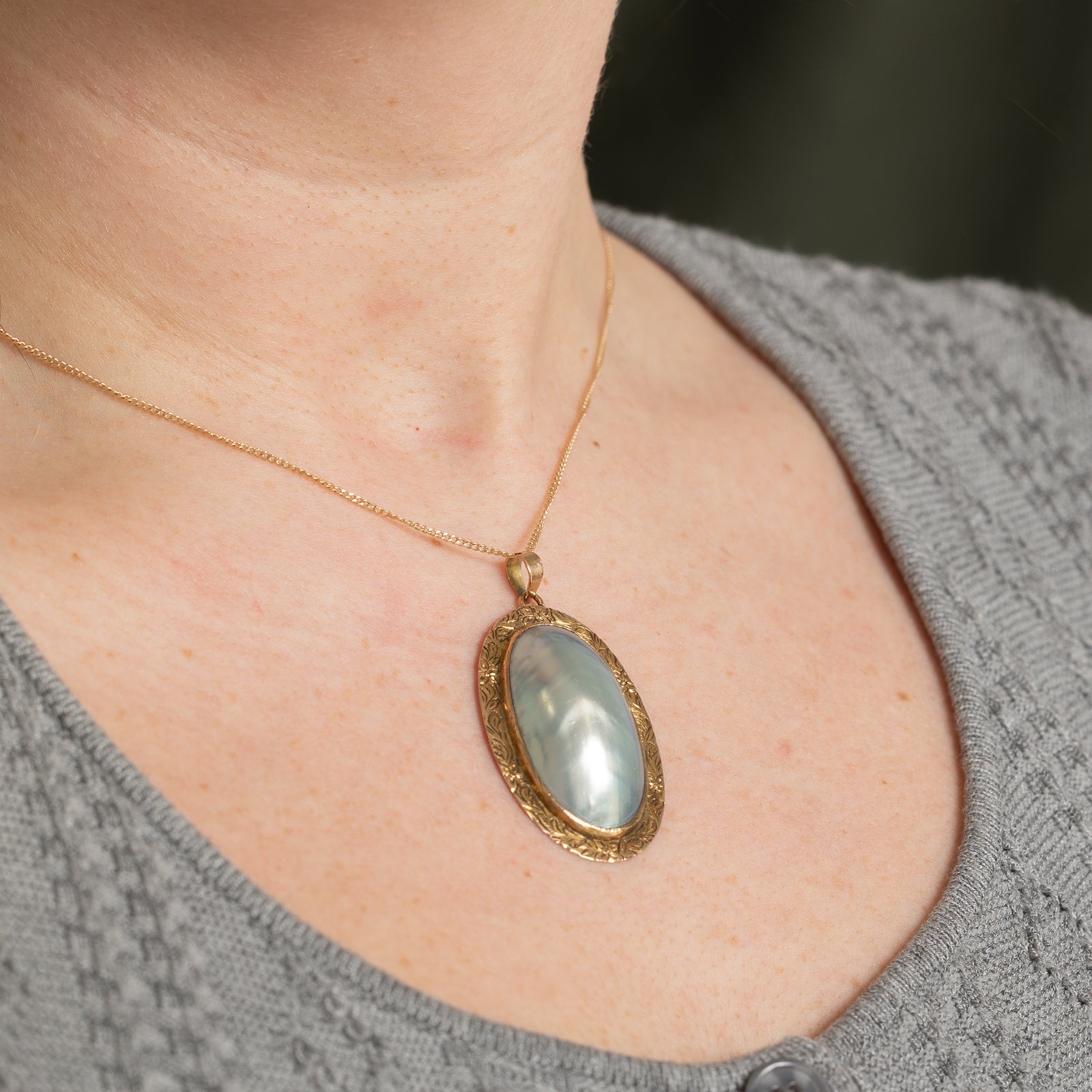 Grey Oval Mabé Pearl Pendant
