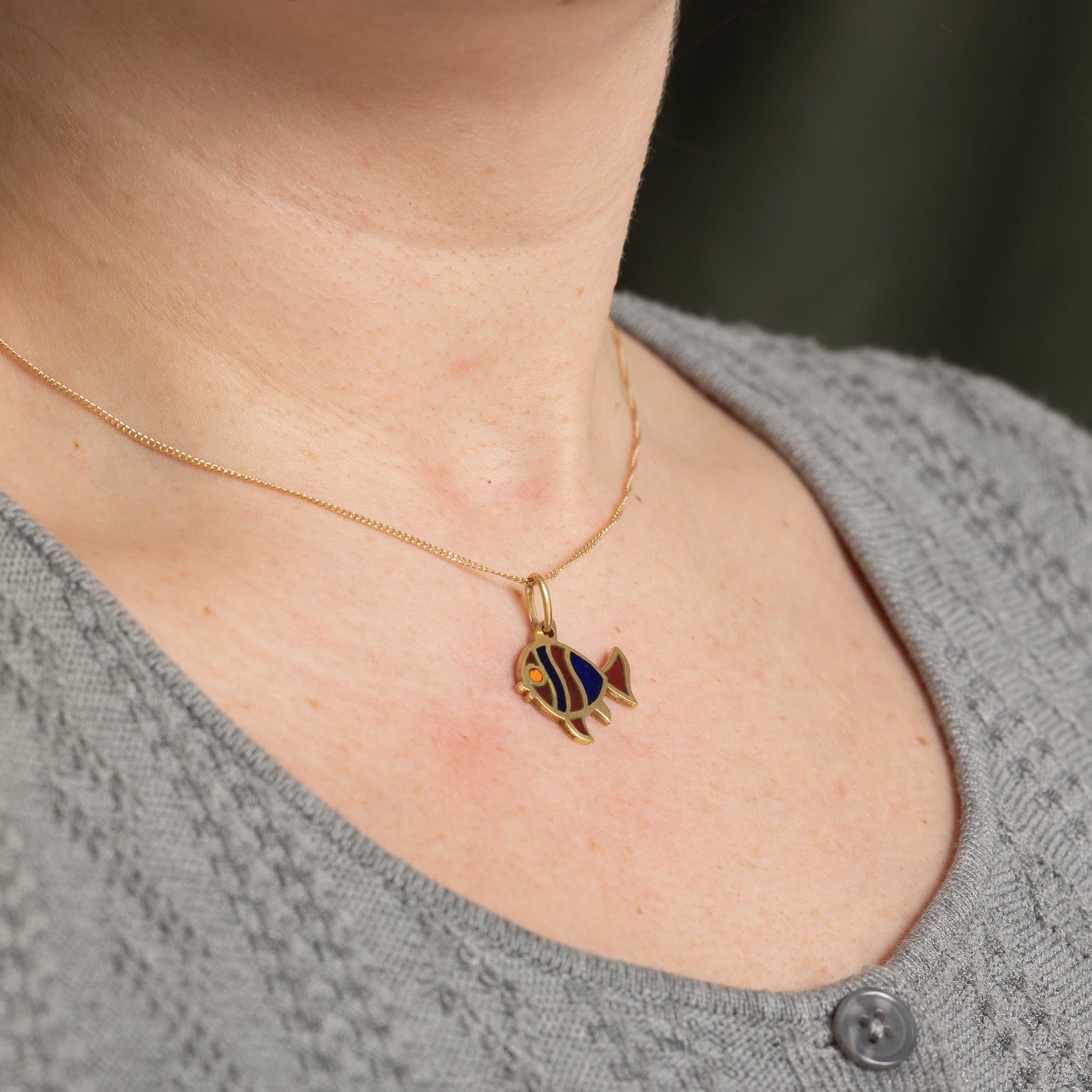 Italian 18k Yellow Gold & Enamel Fish Charm