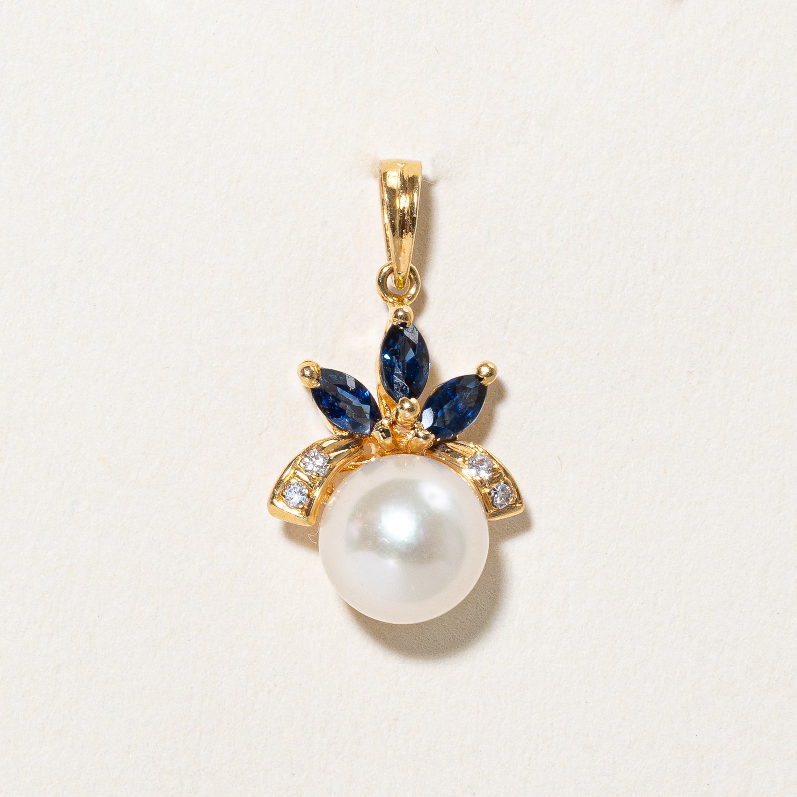 Pearl, Sapphire & Diamond Pendant | 0.21ctw, 0.02ctw |
