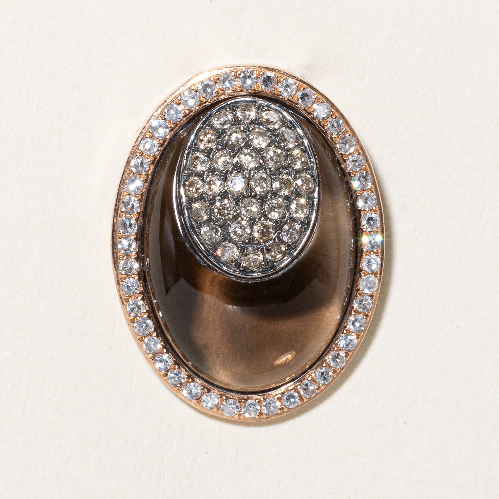 Oval Smoky Quartz & Diamond Halo Pendant | 6.60ct, 0.55ctw