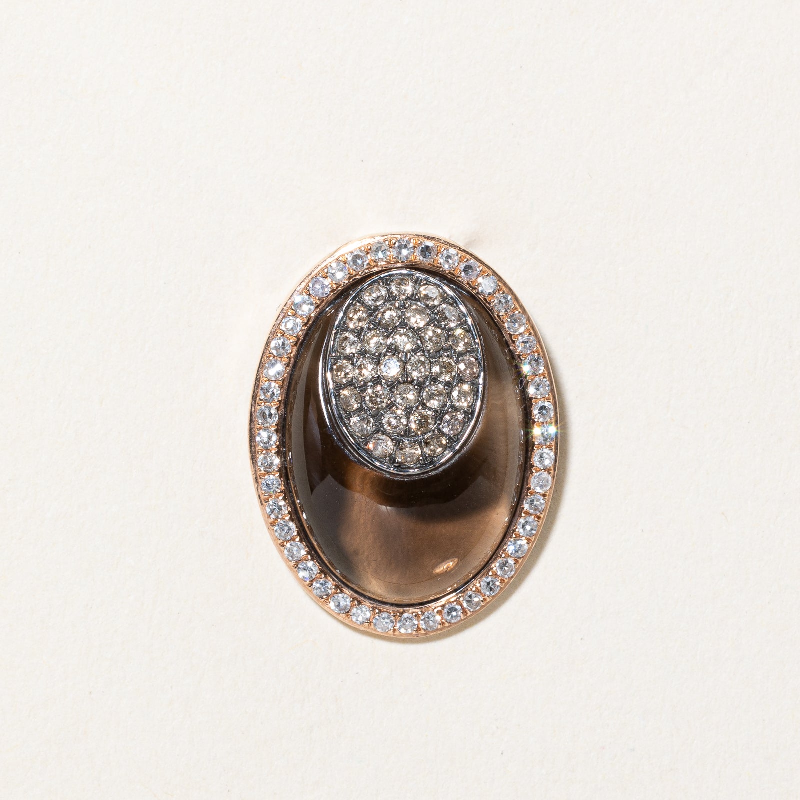 Oval Smoky Quartz & Diamond Halo Pendant | 6.60ct, 0.55ctw