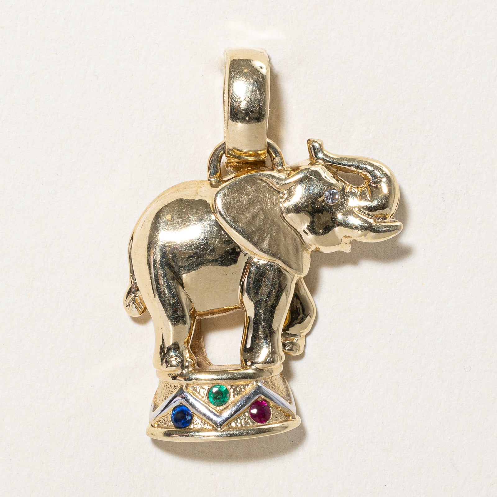 Multi Gemstone Circus Elephant Pendant | 0.08ctw, 0.01ct