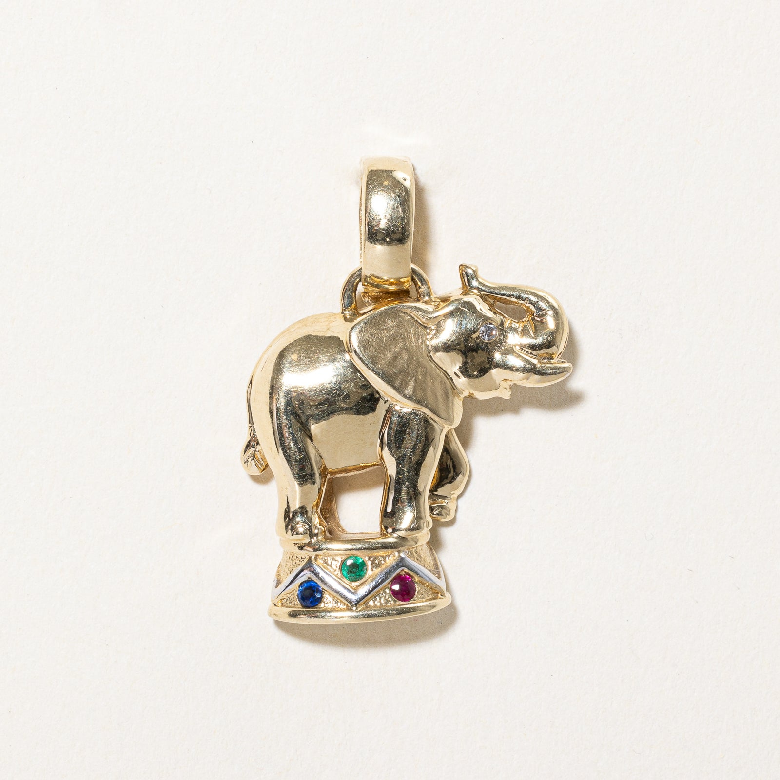 Multi Gemstone Circus Elephant Pendant | 0.08ctw, 0.01ct