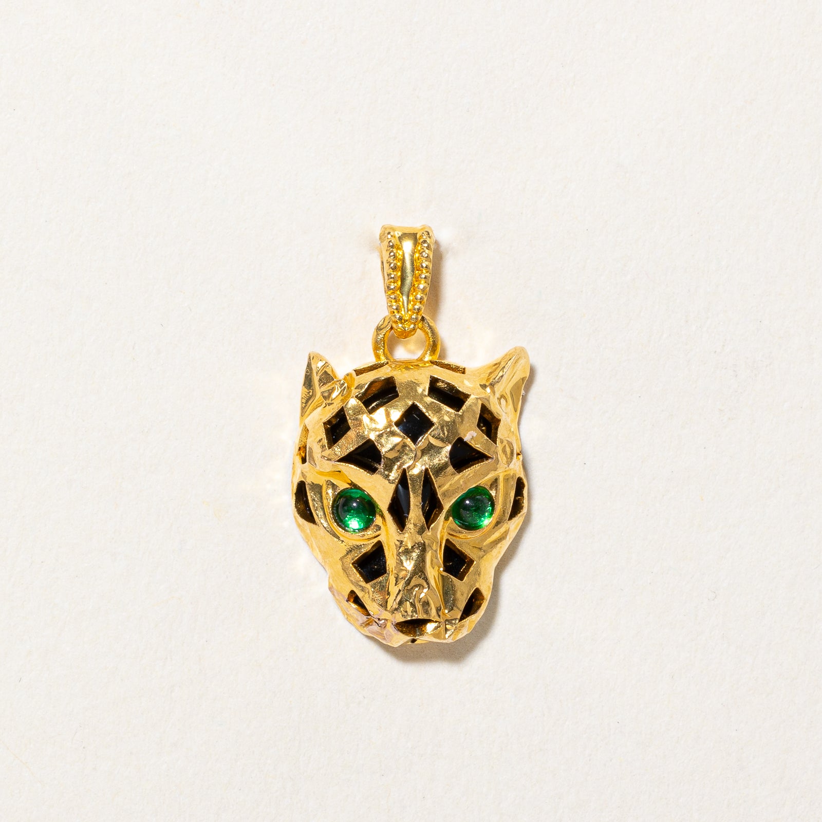 Onyx & Green Paste Glass Panther Head Pendant | 2.30ctw, 0.10ctw