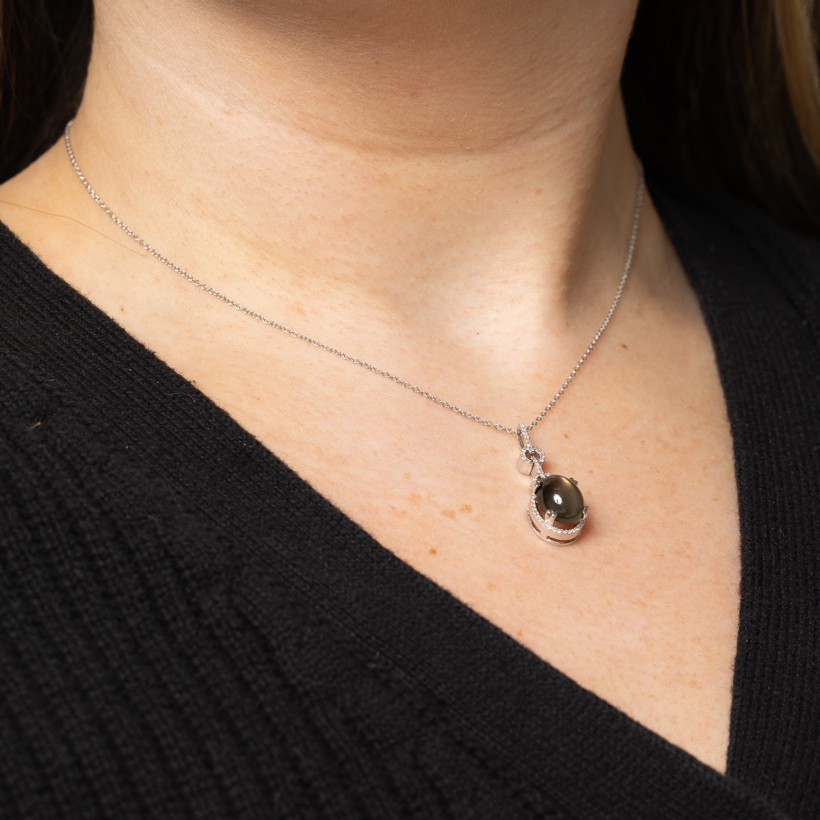 Chatoyant Sapphire & Diamond Pendant & Necklace | 7.50ct, 0.17ctw | 16" |