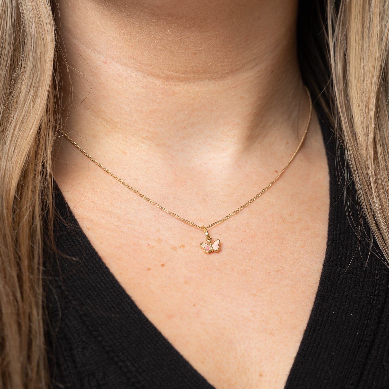14k Yellow Gold Pink Butterfly Charm
