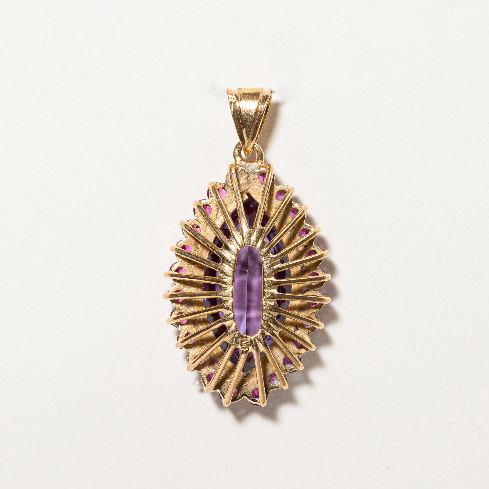 Colour Change Synthetic Purple Sapphire & Synthetic Ruby Halo Pendant | 7.50ct, 0.48ctw |