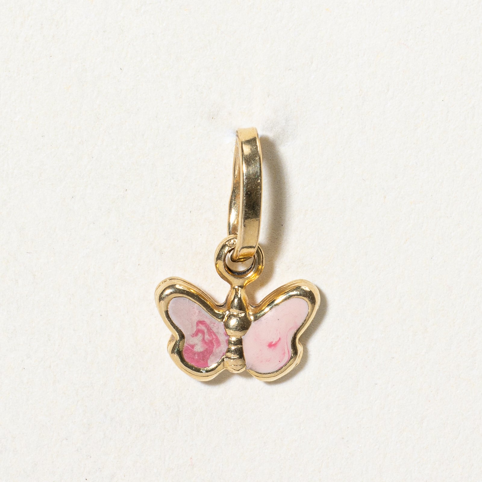 14k Yellow Gold Pink Butterfly Charm