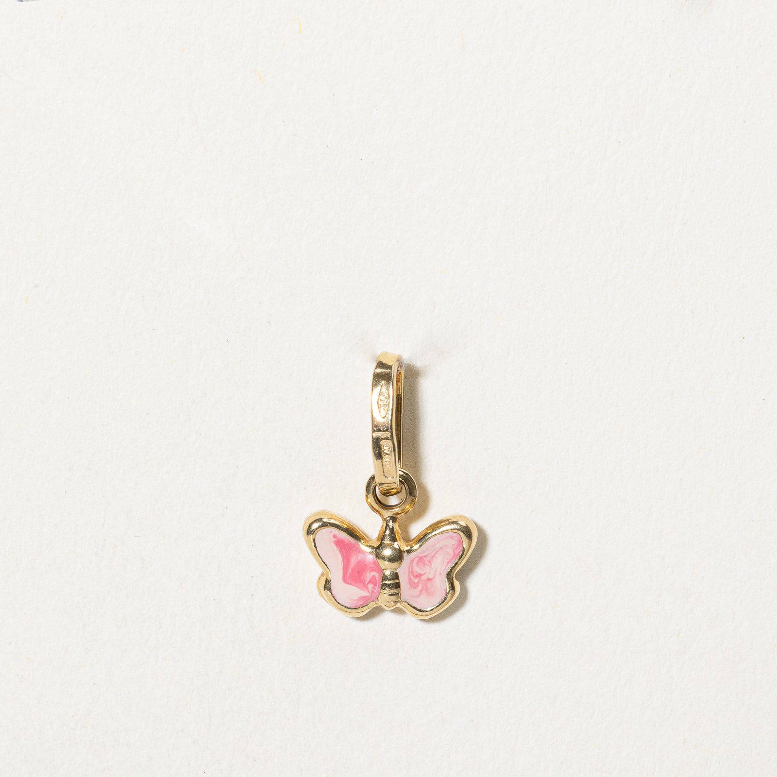 14k Yellow Gold Pink Butterfly Charm