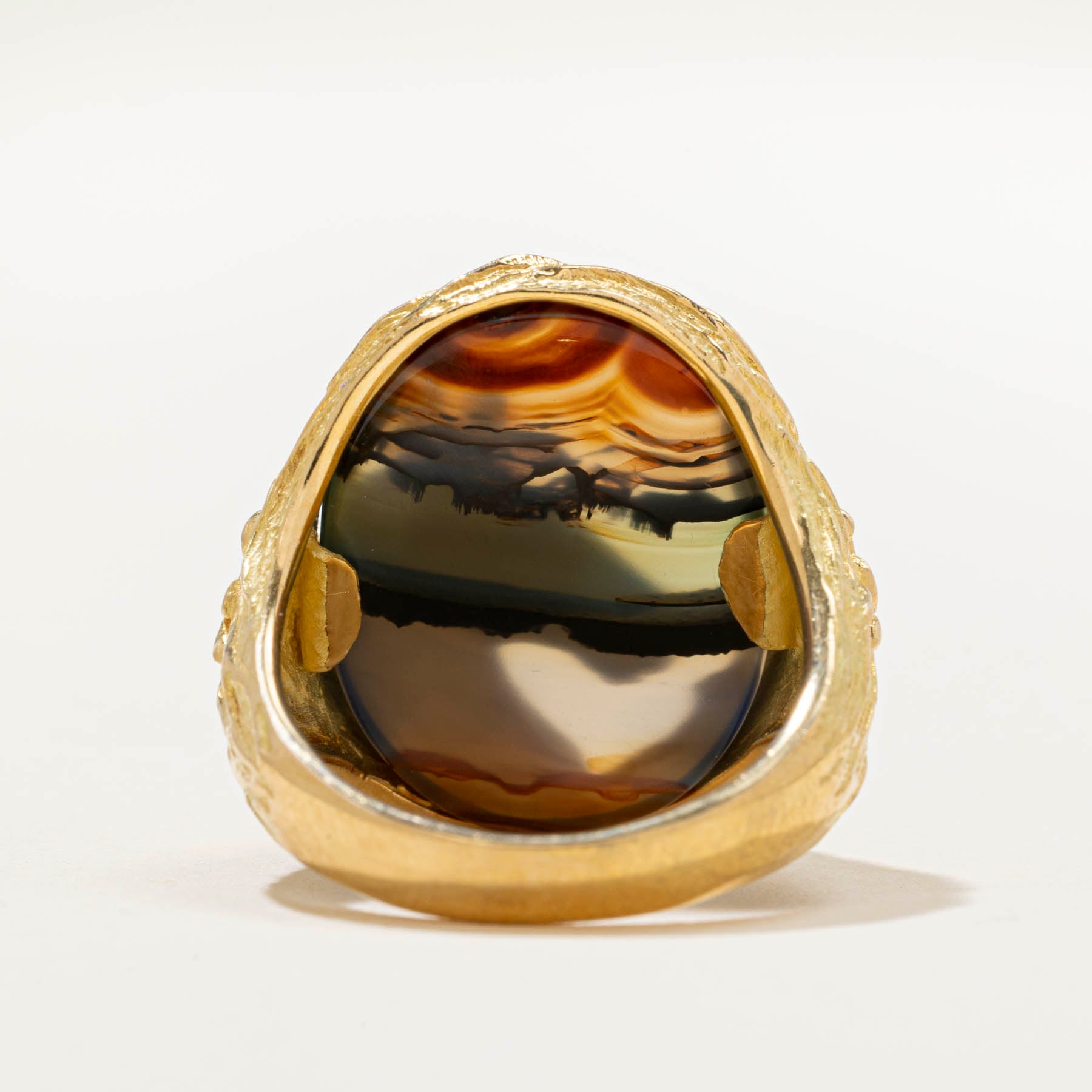 18K Gold Agate Horse-head Cocktail Ring | 7.00ct | SZ 5.75