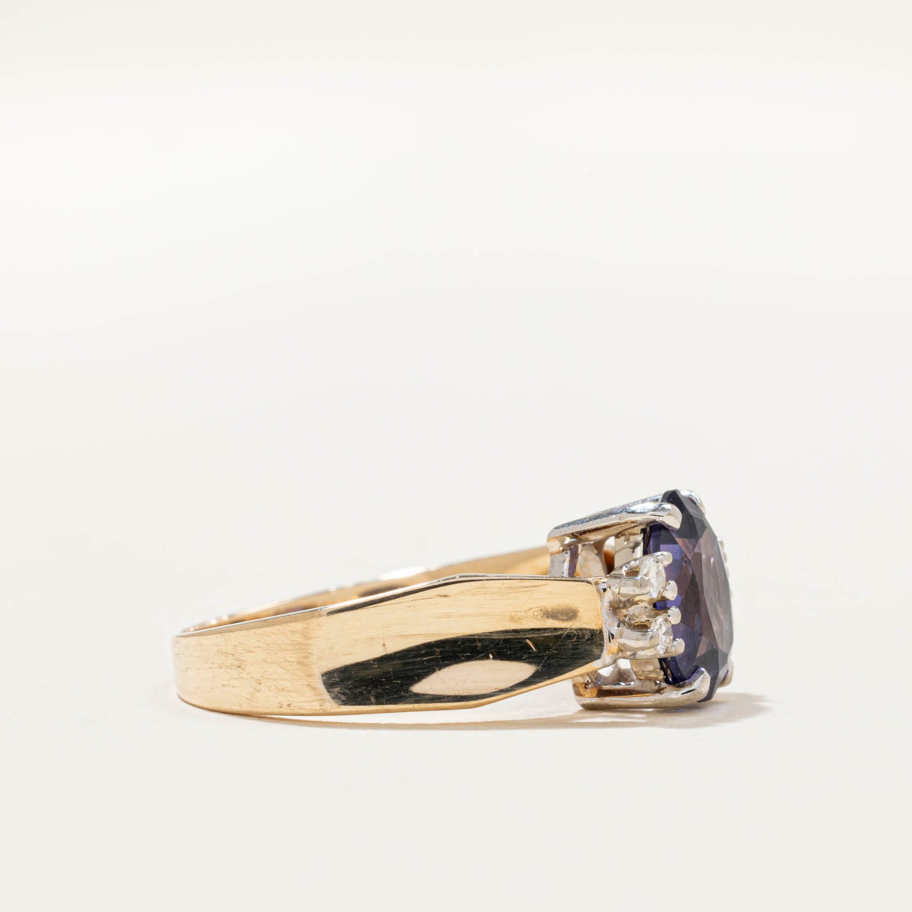 Oval Cut Synthetic Sapphire & Natural Diamond Ring | 2.20ct | 0.08ctw | SZ 6.5