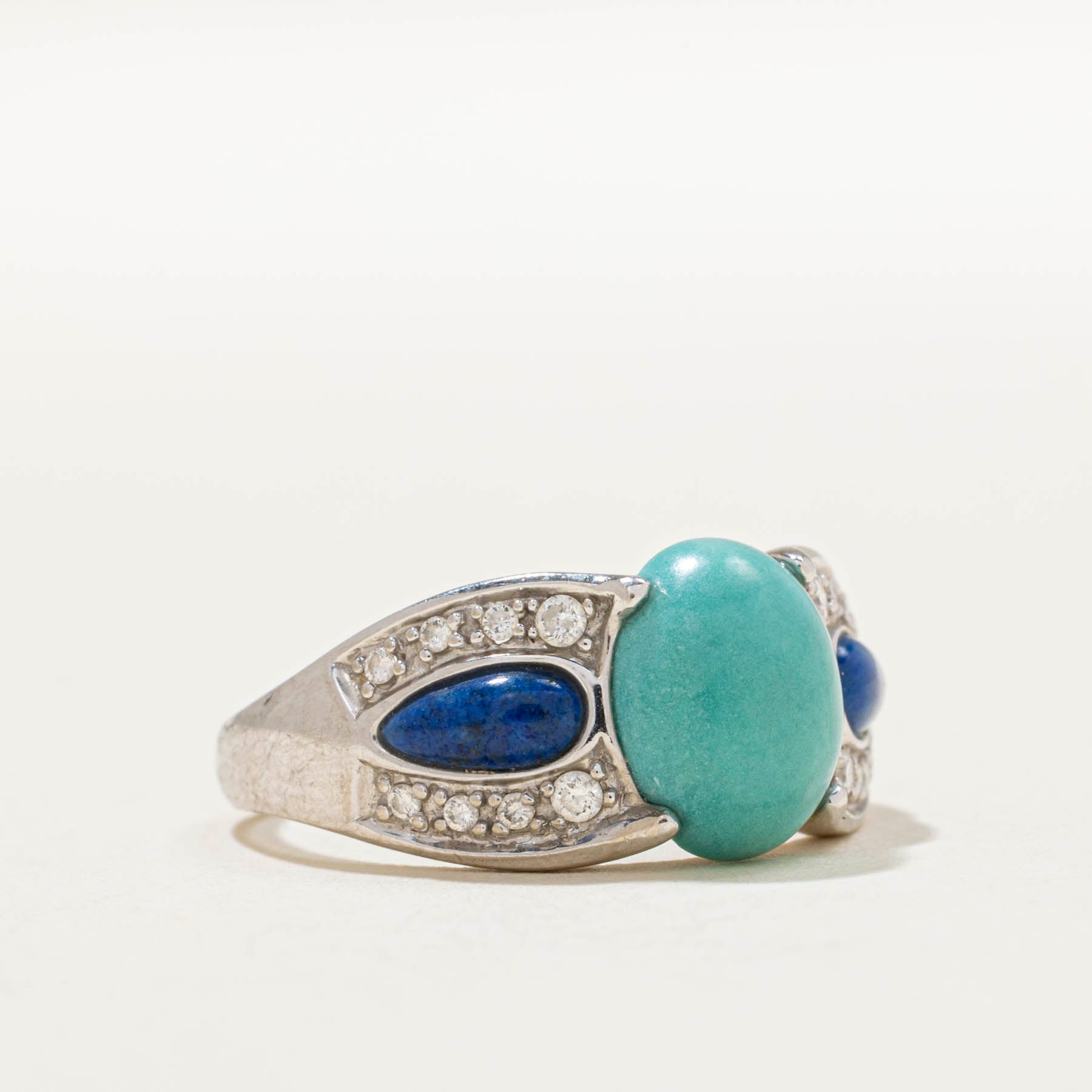 Amazonite, Dyed Lapis & Diamond Ring | 1.90ctw | 0.05ctw | SZ 5.5