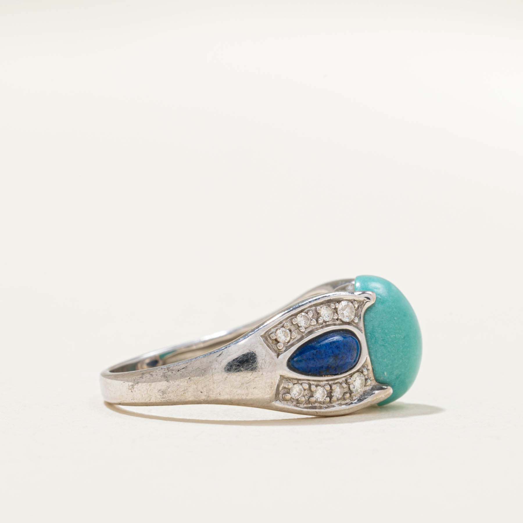 Amazonite, Dyed Lapis & Diamond Ring | 1.90ctw | 0.05ctw | SZ 5.5