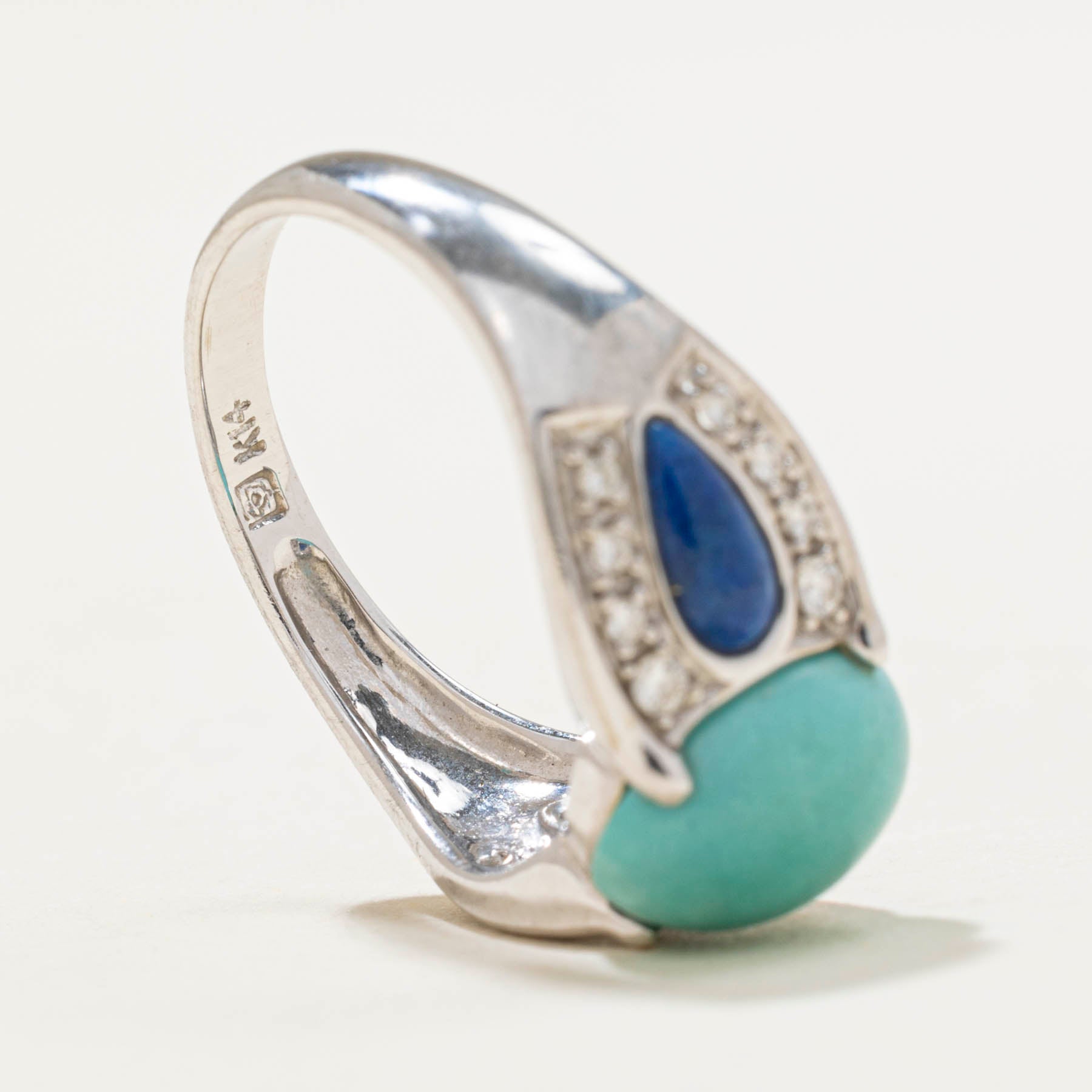 Amazonite, Dyed Lapis & Diamond Ring | 1.90ctw | 0.05ctw | SZ 5.5
