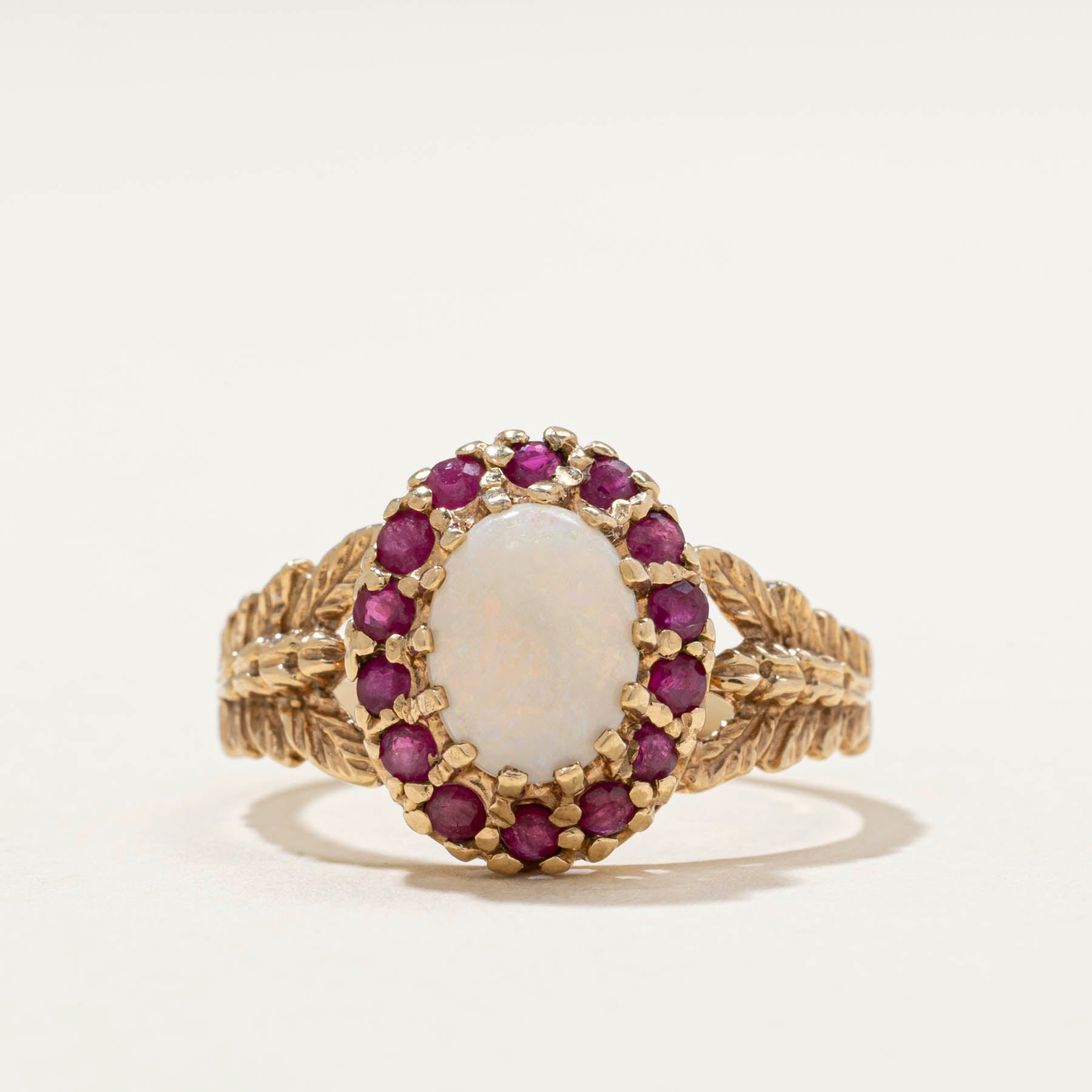 Opal & Ruby Halo Textured Ring | 0.98ctw | SZ 6.75