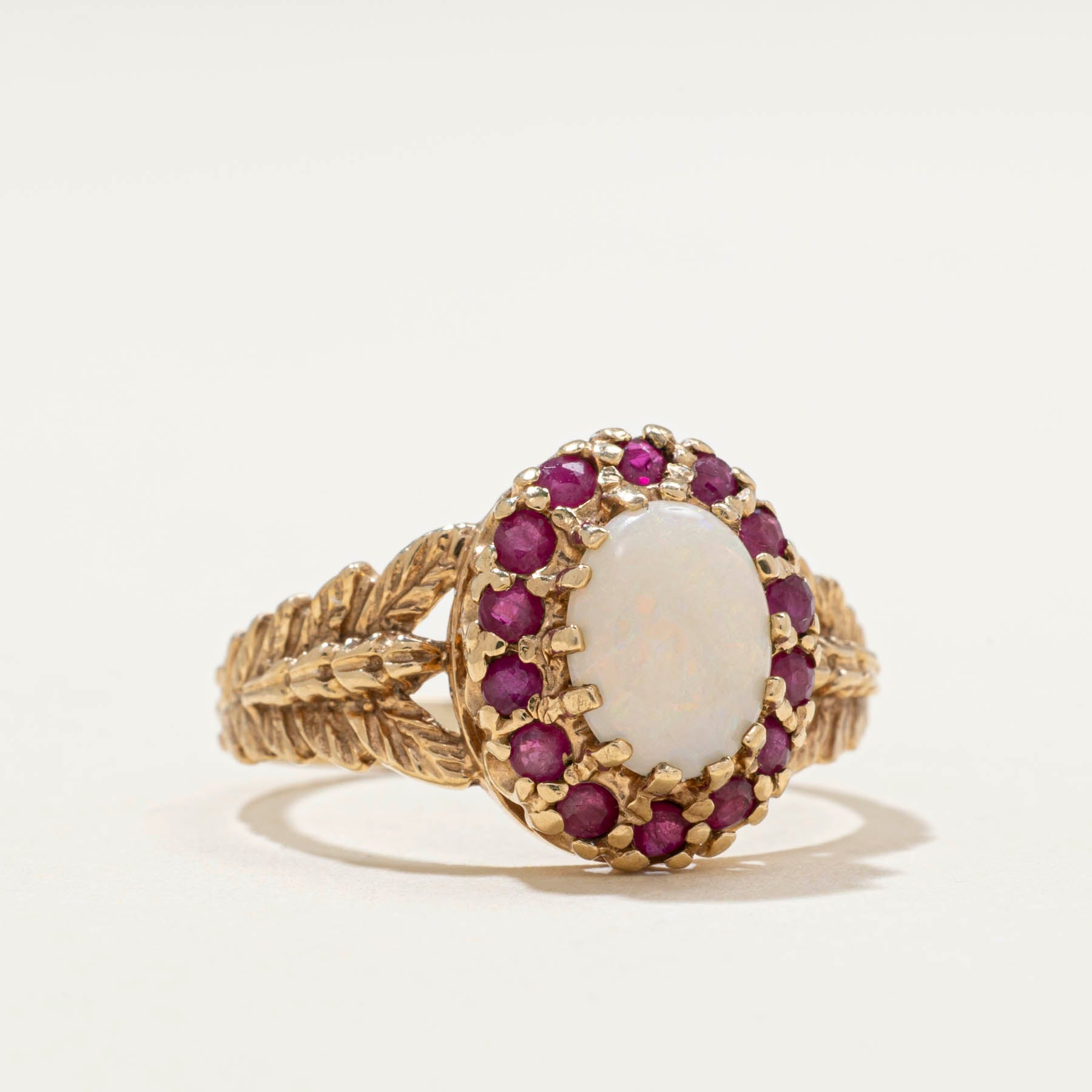 Opal & Ruby Halo Textured Ring | 0.98ctw | SZ 6.75