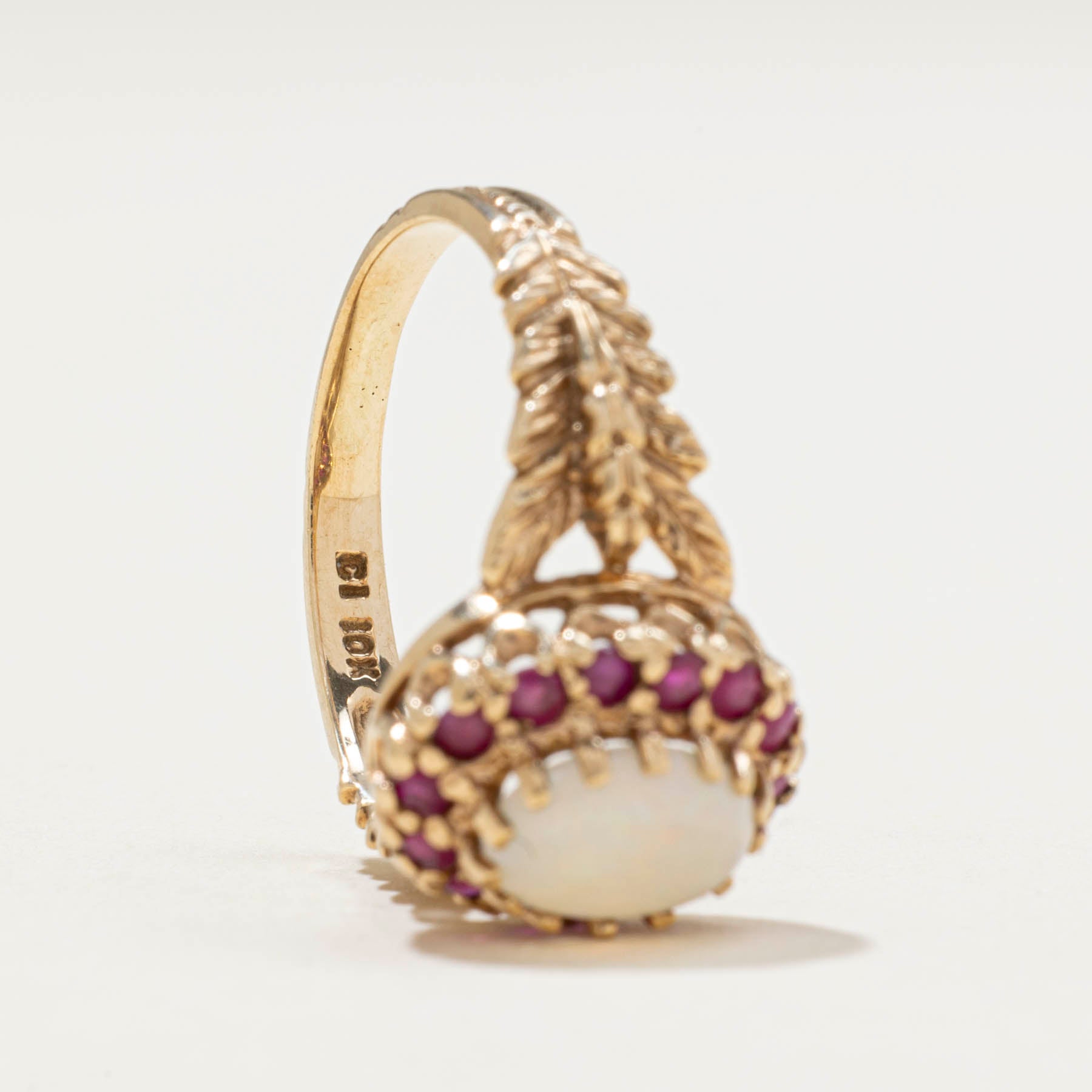 Opal & Ruby Halo Textured Ring | 0.98ctw | SZ 6.75