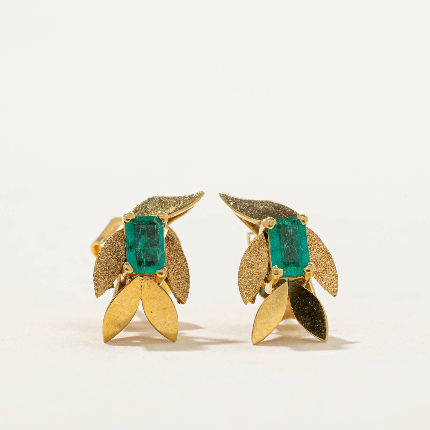 Emerald Leafy Stud Earrings | 0.20ctw