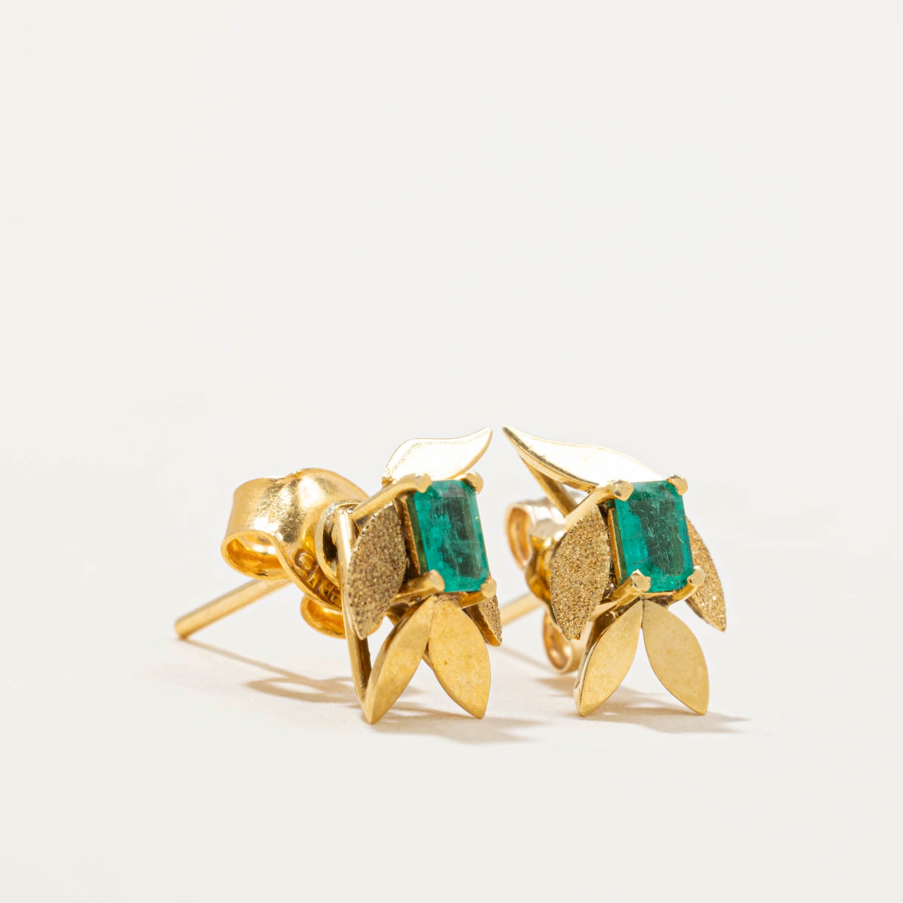 Emerald Leafy Stud Earrings | 0.20ctw