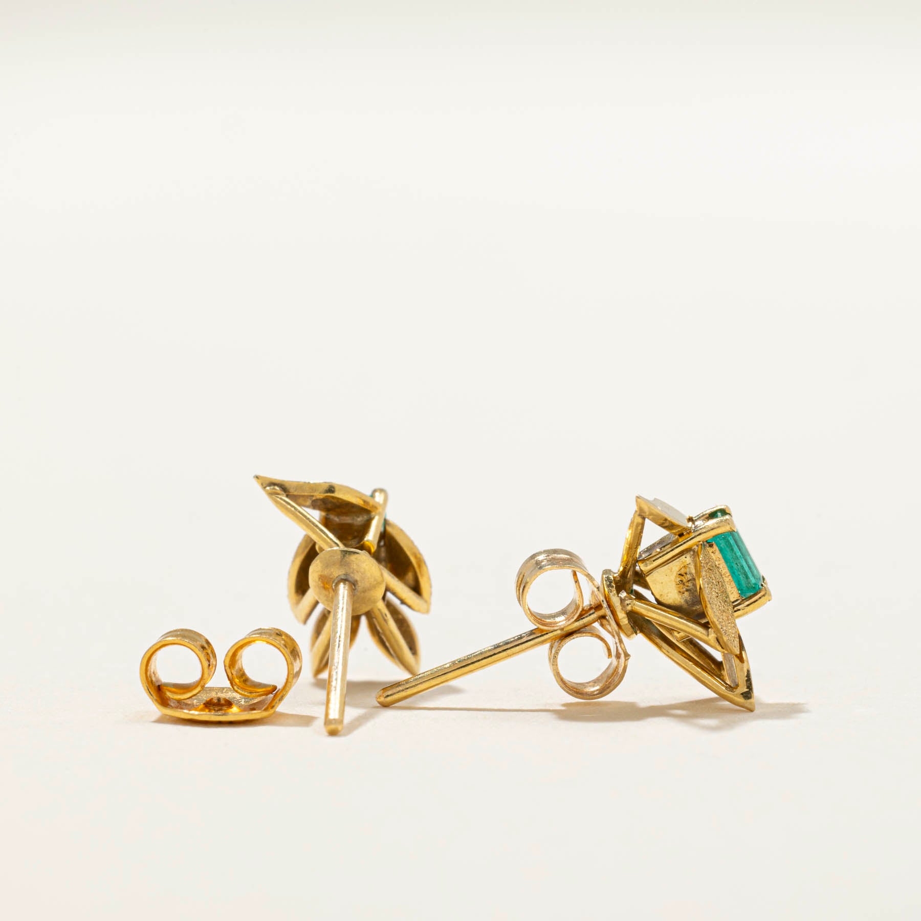 Emerald Leafy Stud Earrings | 0.20ctw