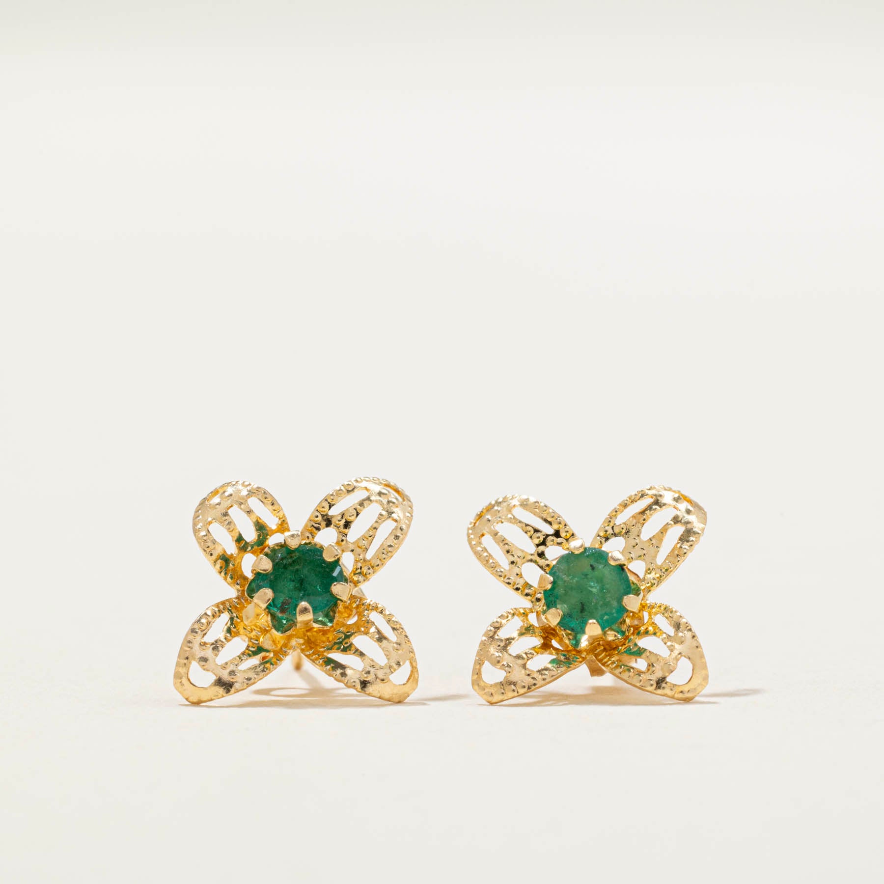 Emerald Flower Stud Earrings | 0.12ctw