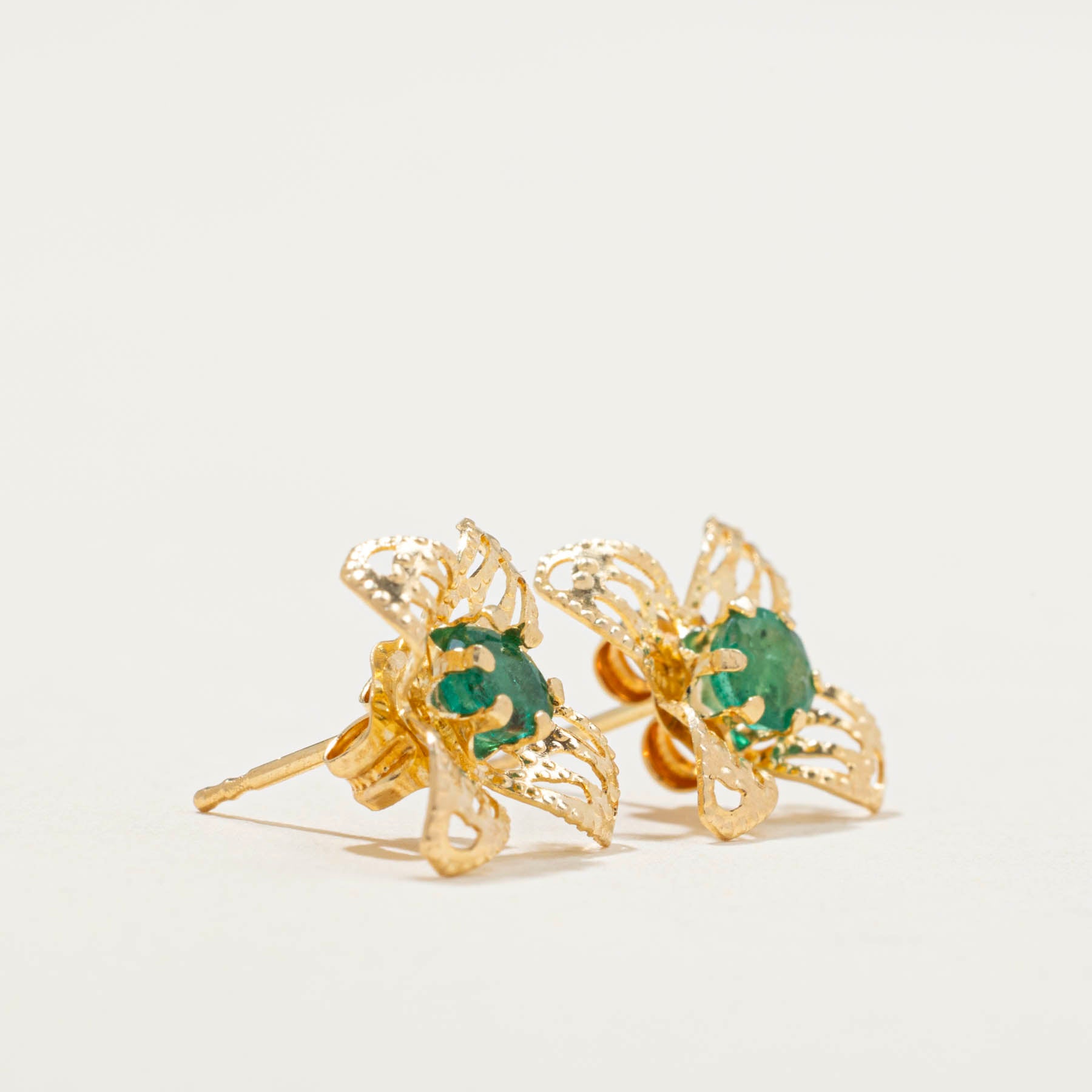 Emerald Flower Stud Earrings | 0.12ctw