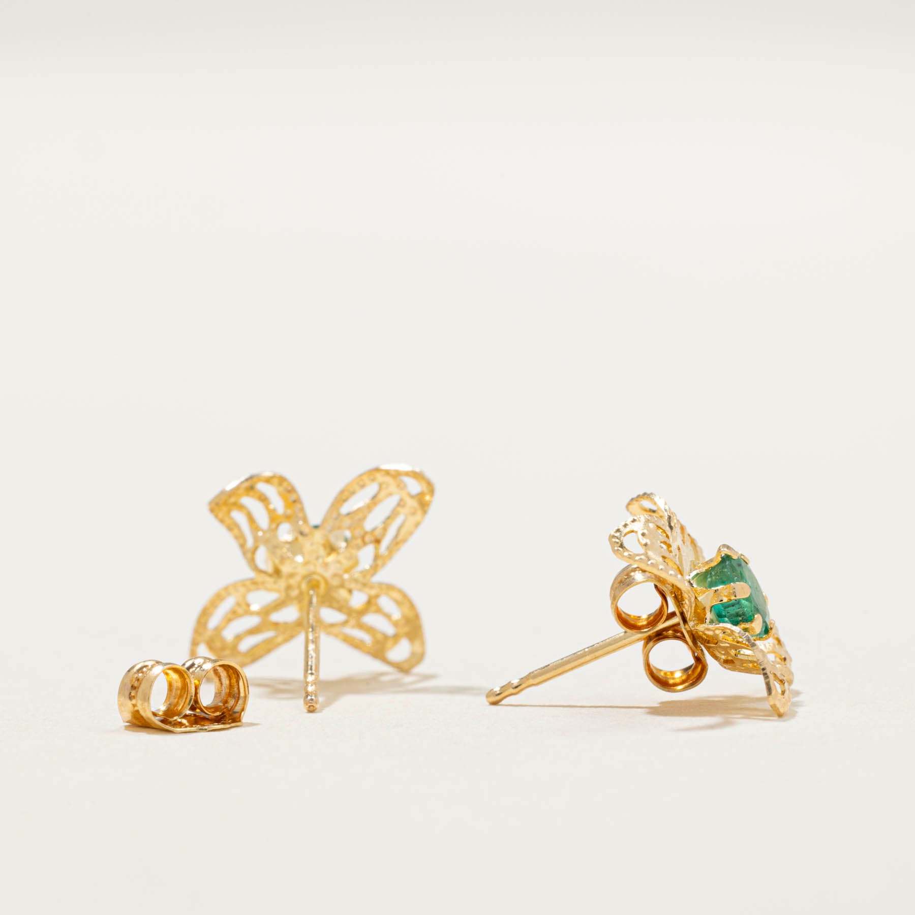Emerald Flower Stud Earrings | 0.12ctw
