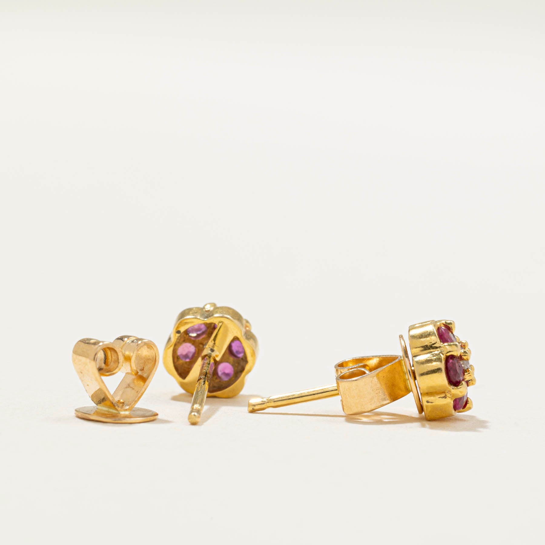 Ruby & Diamond Flower Stud Earrings | 0.30ctw | 0.06ctw |