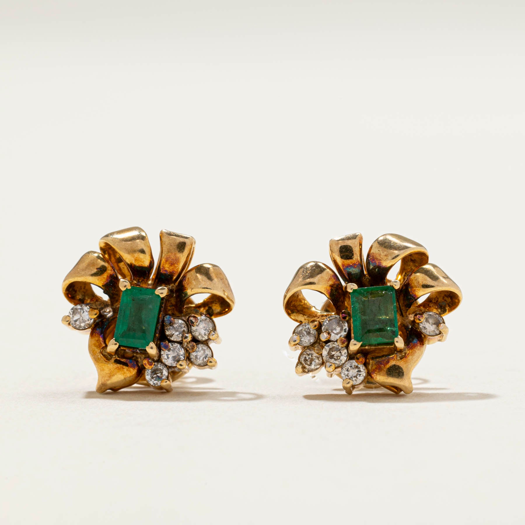 Emerald & Diamond Abstract Stud Earrings | 0.40ctw | 0.22ctw |