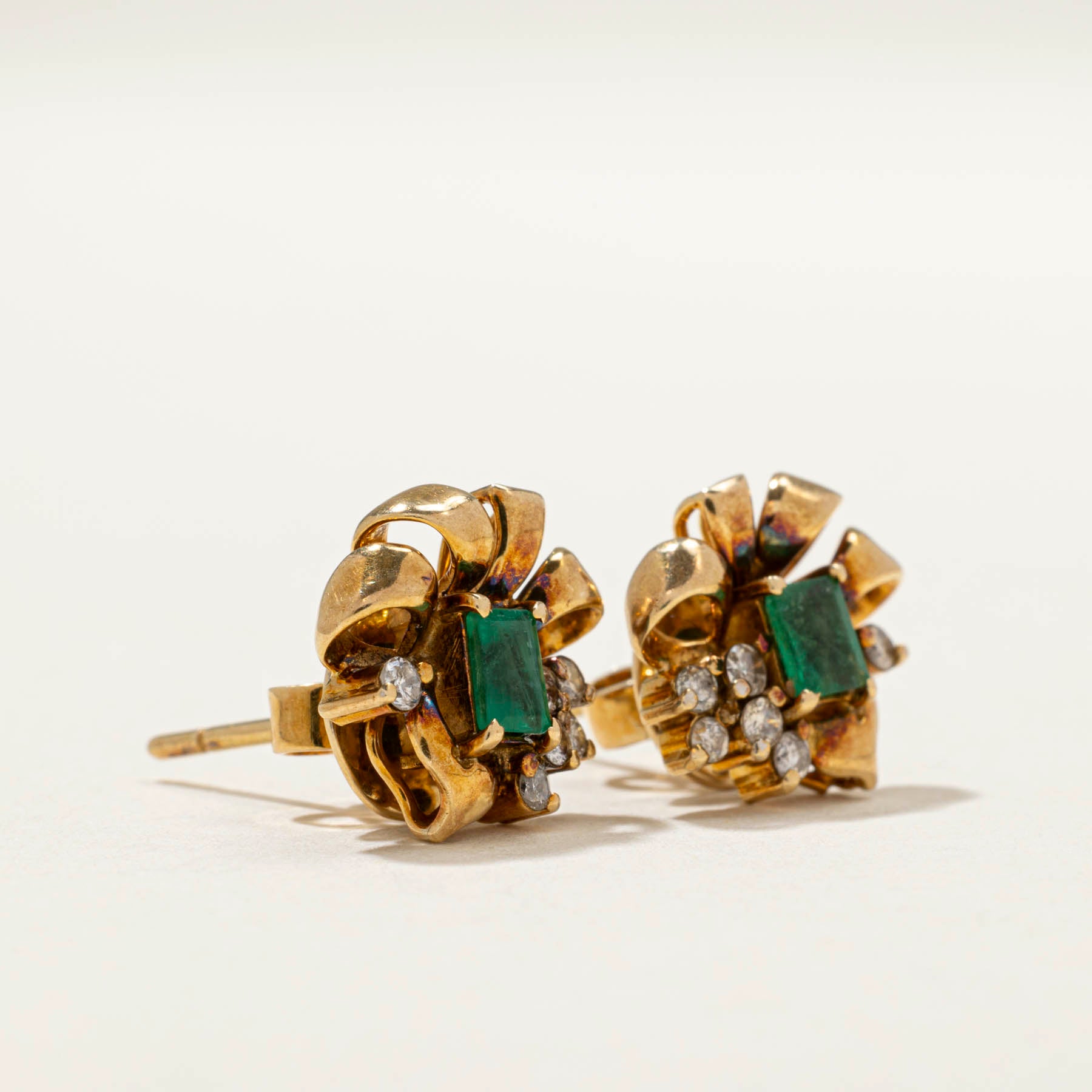 Emerald & Diamond Abstract Stud Earrings | 0.40ctw | 0.22ctw |