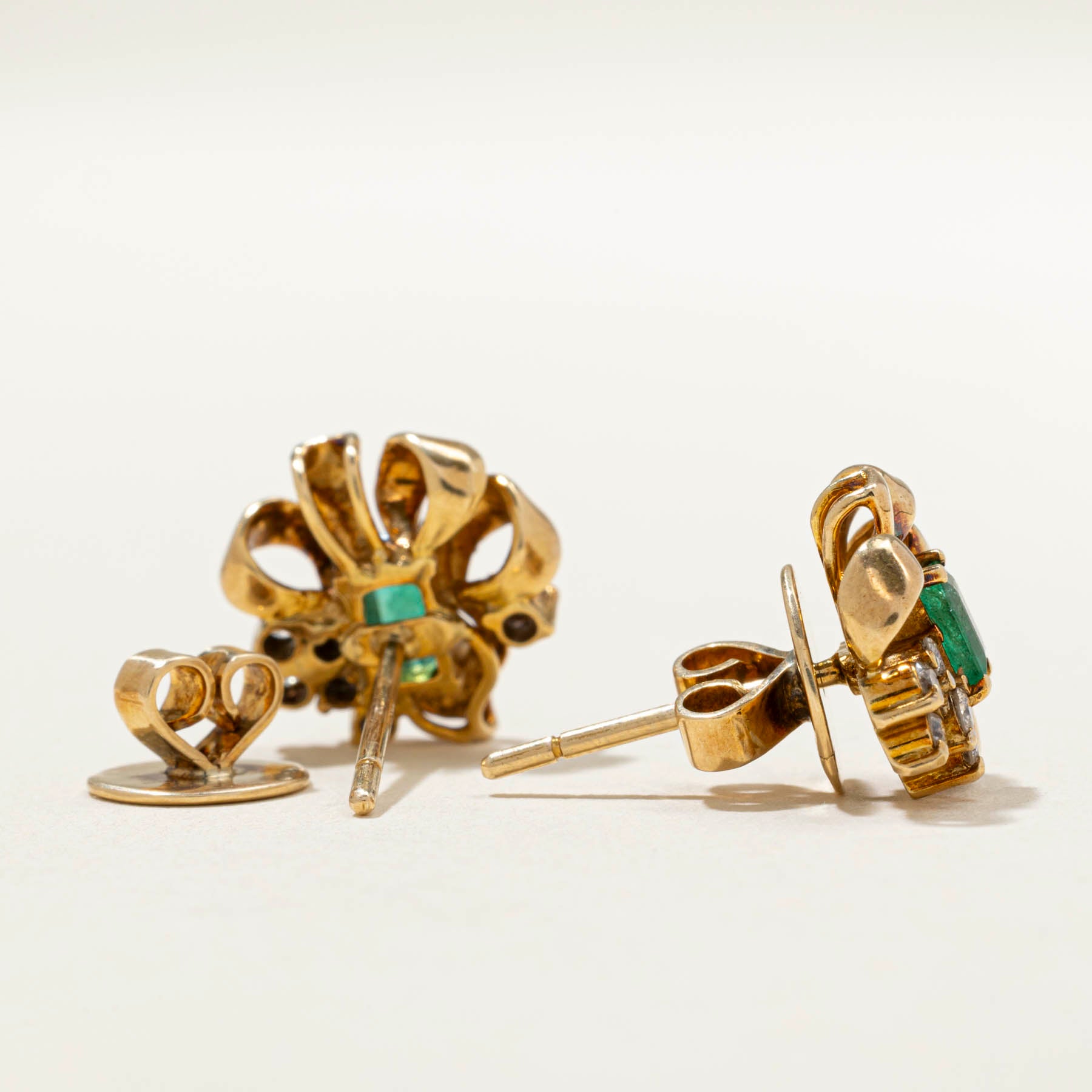 Emerald & Diamond Abstract Stud Earrings | 0.40ctw | 0.22ctw |