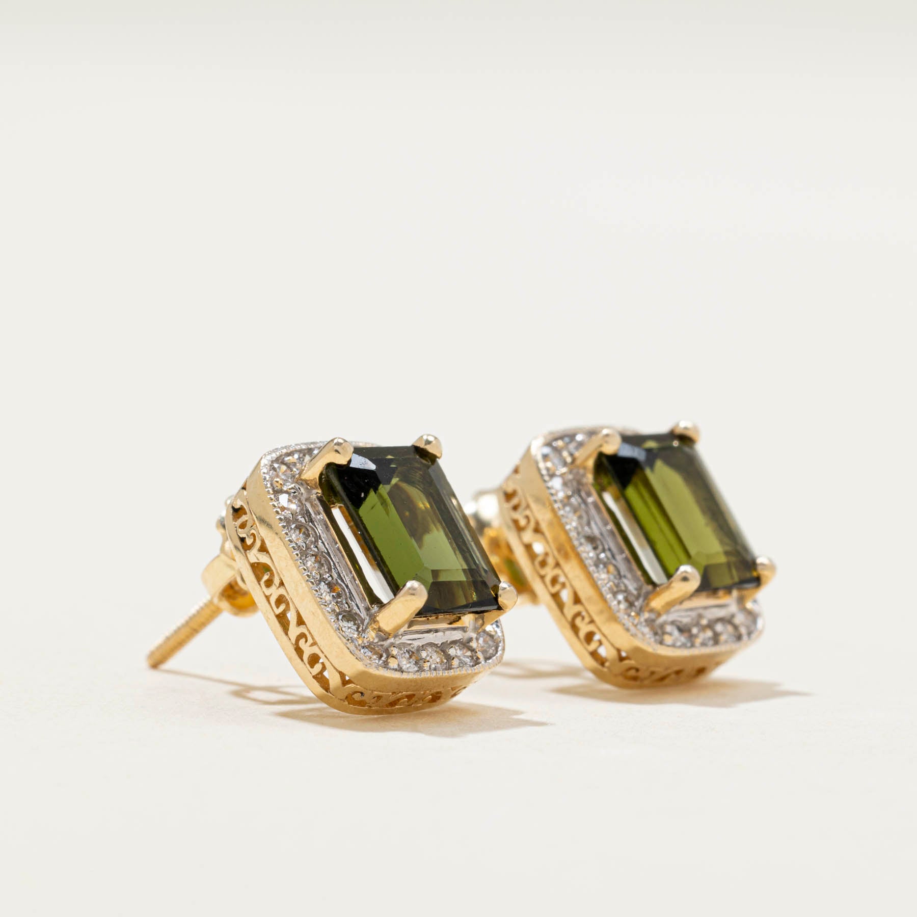 Tourmaline & Diamond Halo Stud Earrings | 2.60ctw | 0.25ctw |