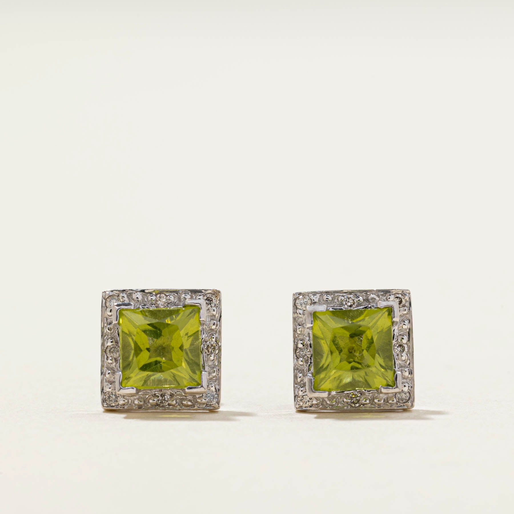 Peridot & Diamond Stud Earrings | 0.80ctw | 0.08ctw
