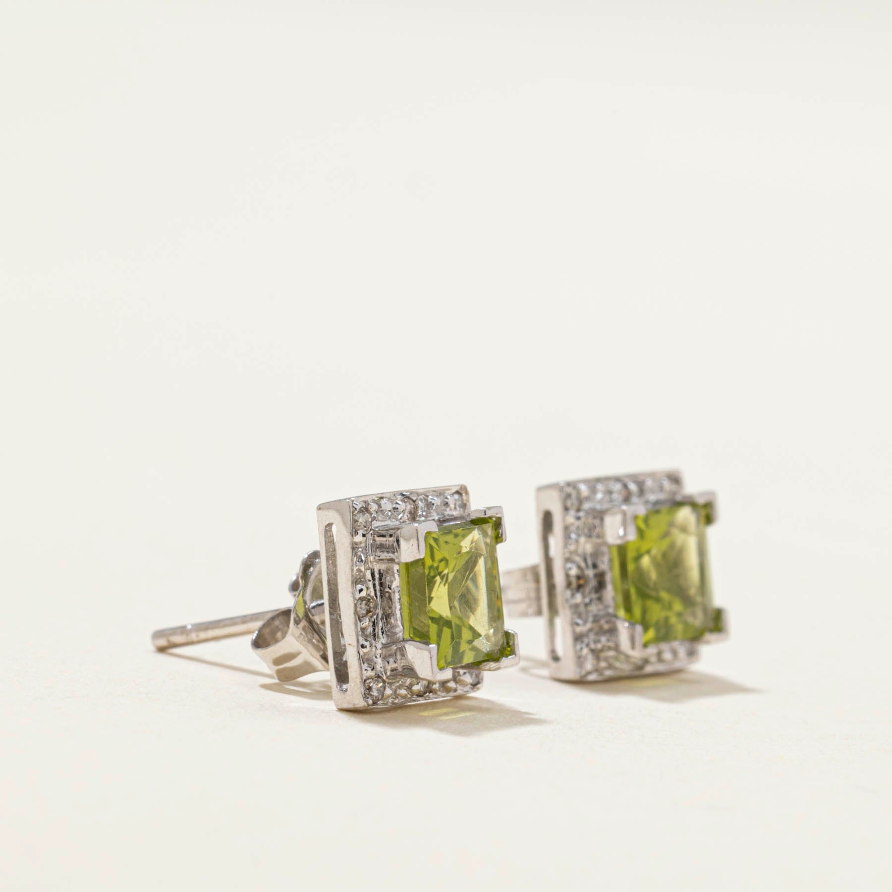 Peridot & Diamond Stud Earrings | 0.80ctw | 0.08ctw