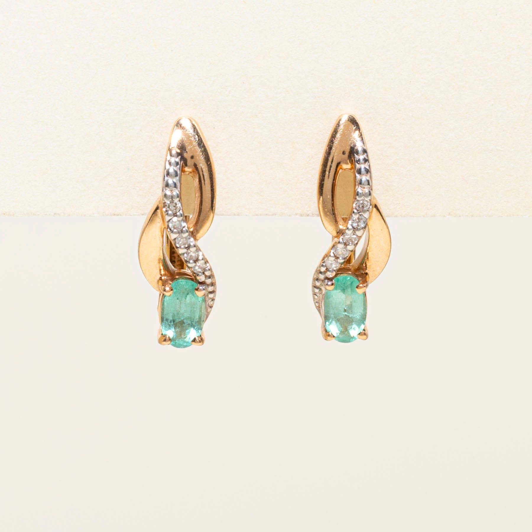 Emerald & Diamond Crossover Earrings | 0.30ctw | 0.05ctw |