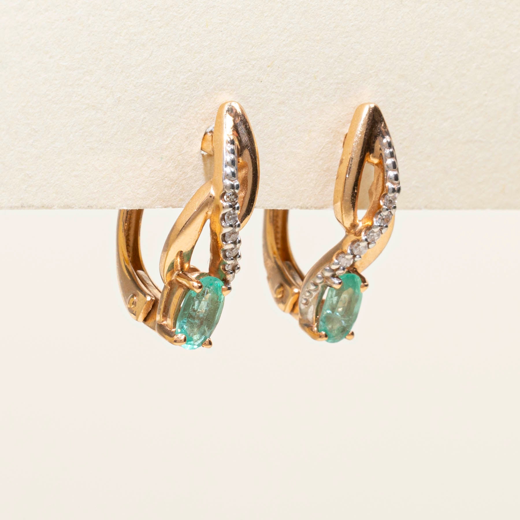 Emerald & Diamond Crossover Earrings | 0.30ctw | 0.05ctw |