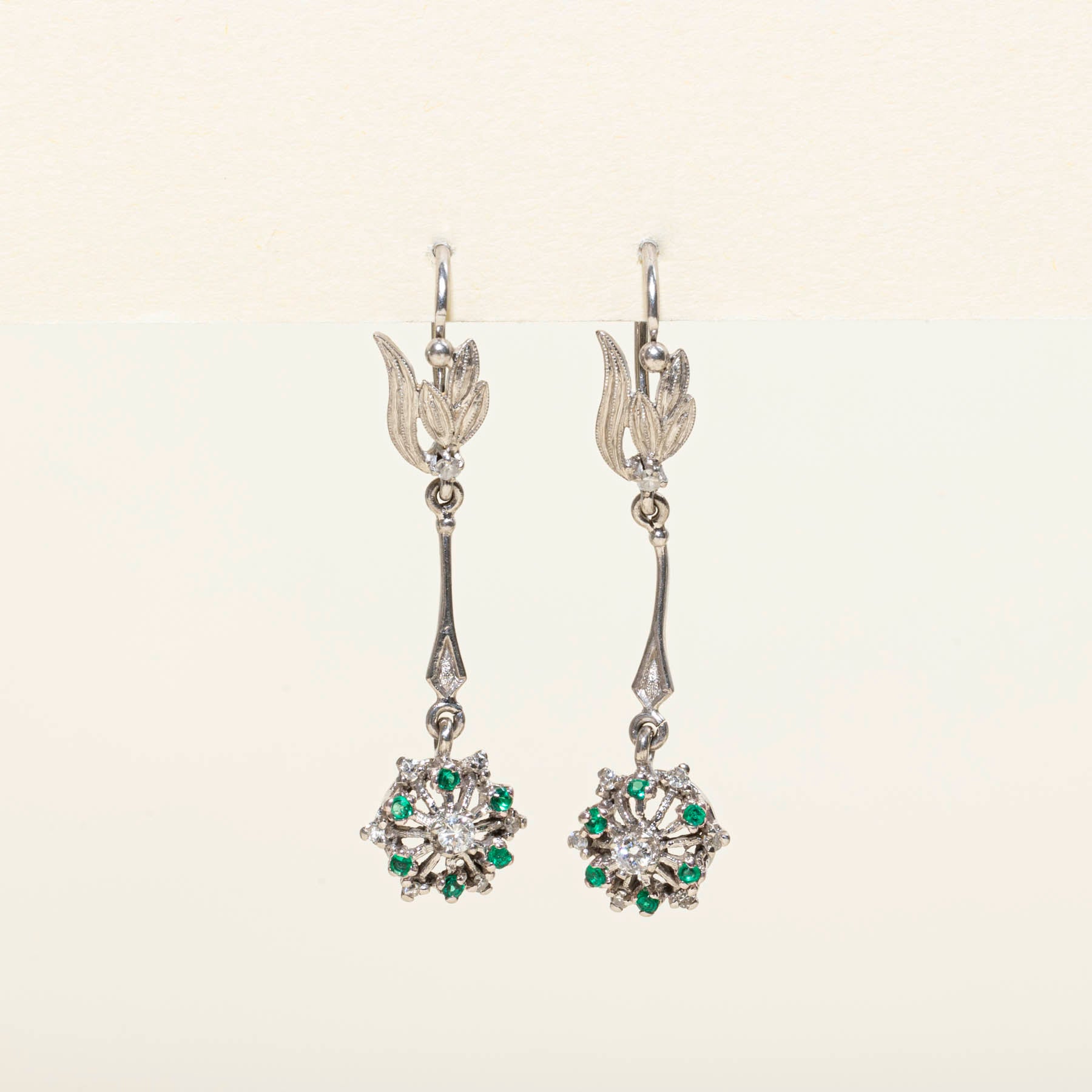 Diamond & Emerald Drop Earrings | 0.21ctw | 0.05ctw