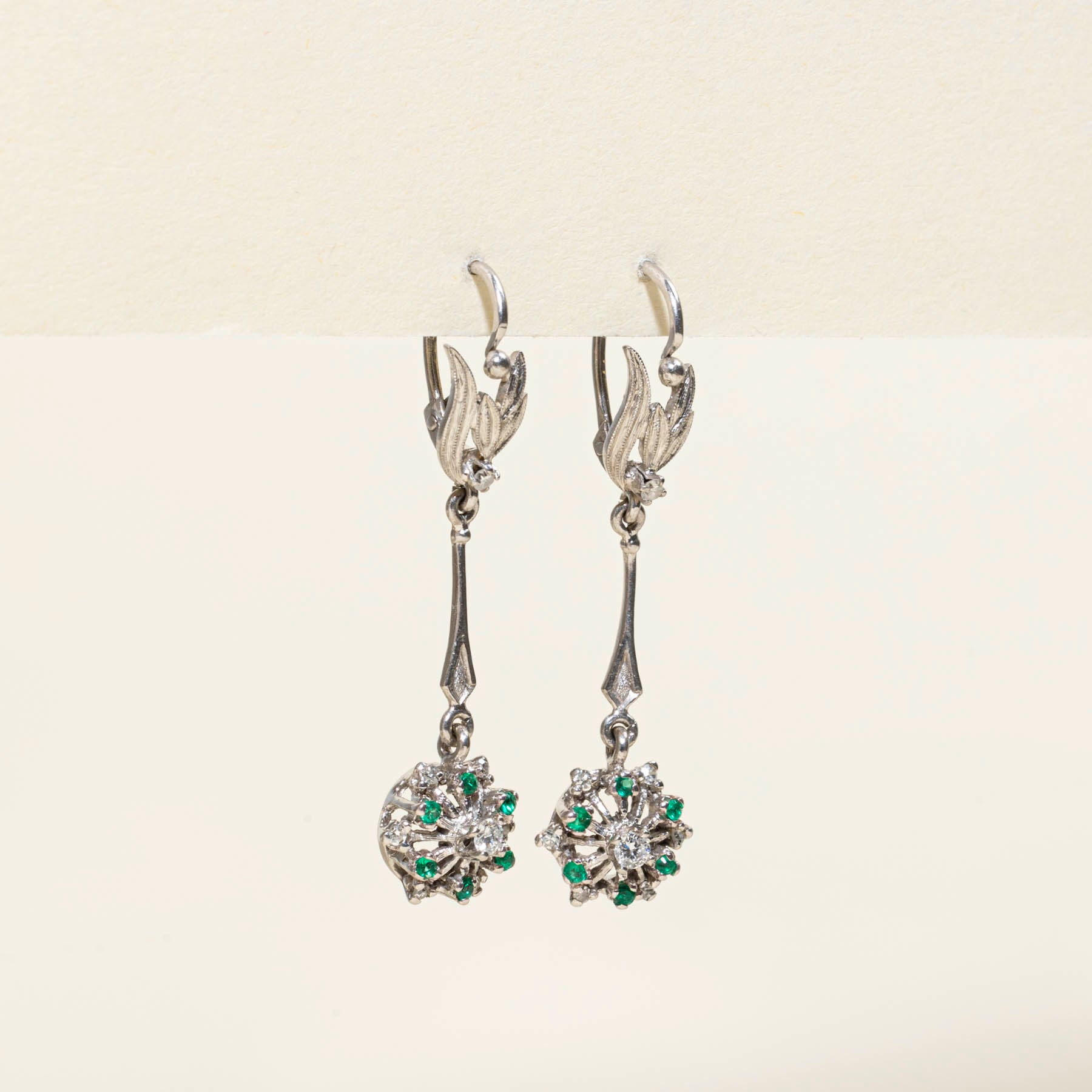 Diamond & Emerald Drop Earrings | 0.21ctw | 0.05ctw