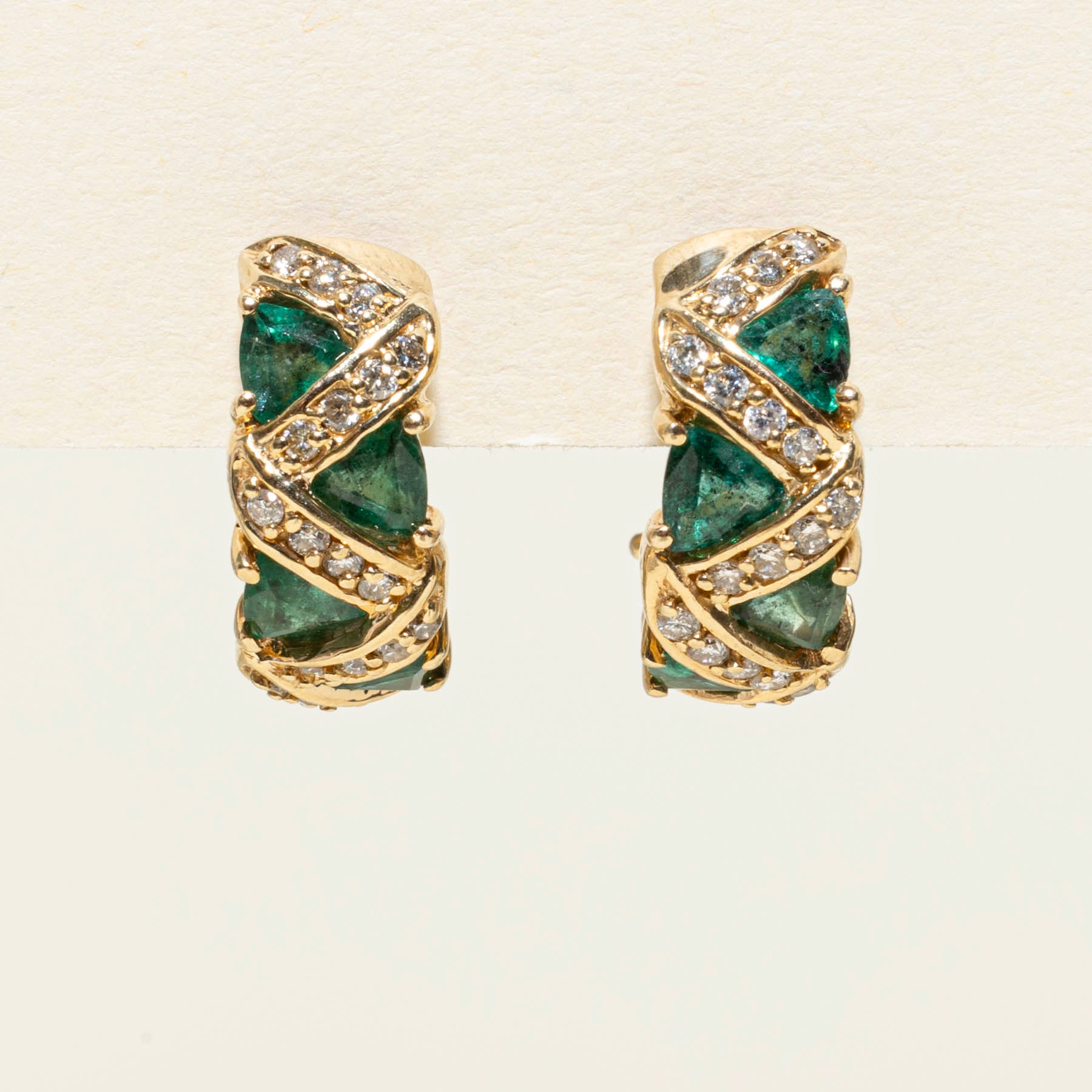 Emerald & Diamond Omega Back Earrings | 1.20ctw | 0.22ctw |