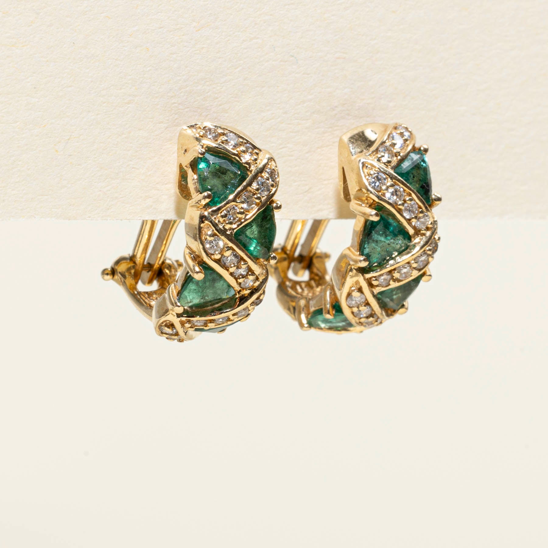Emerald & Diamond Omega Back Earrings | 1.20ctw | 0.22ctw |