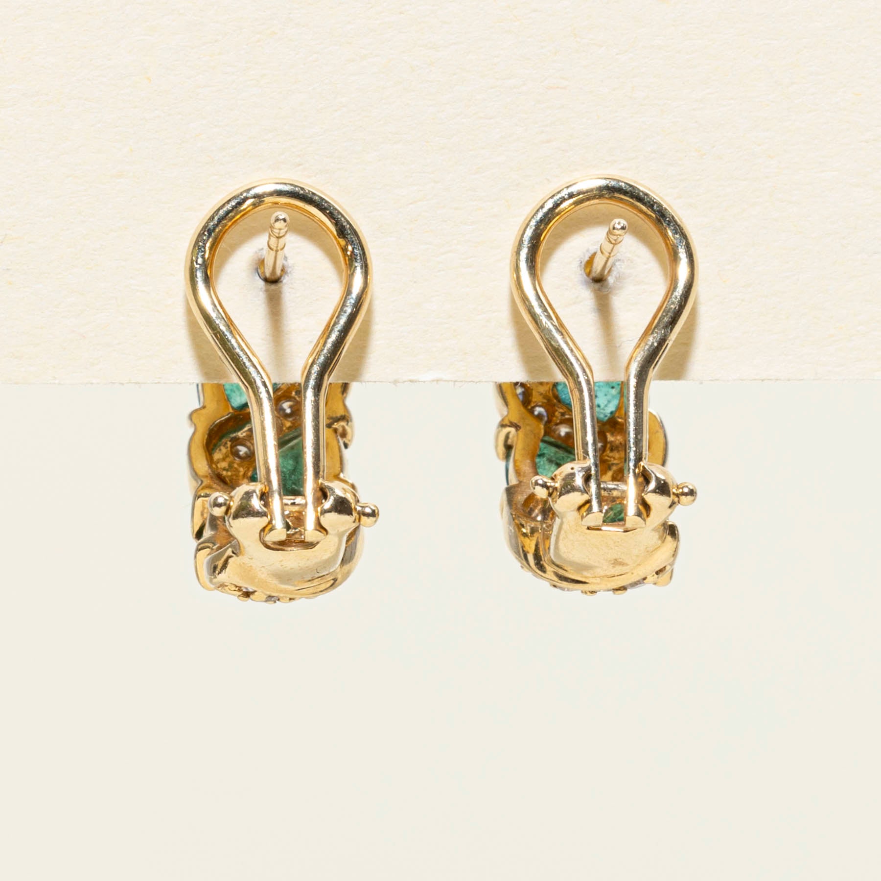 Emerald & Diamond Omega Back Earrings | 1.20ctw | 0.22ctw |
