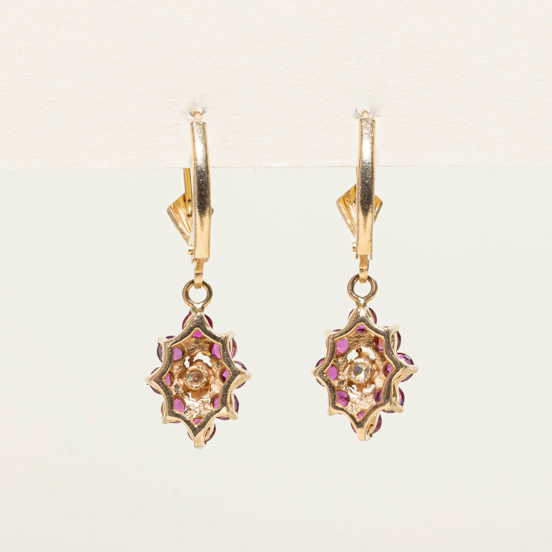 Ruby & Diamond Petal Drop Earrings | 0.51ctw | | 0.10ctw |