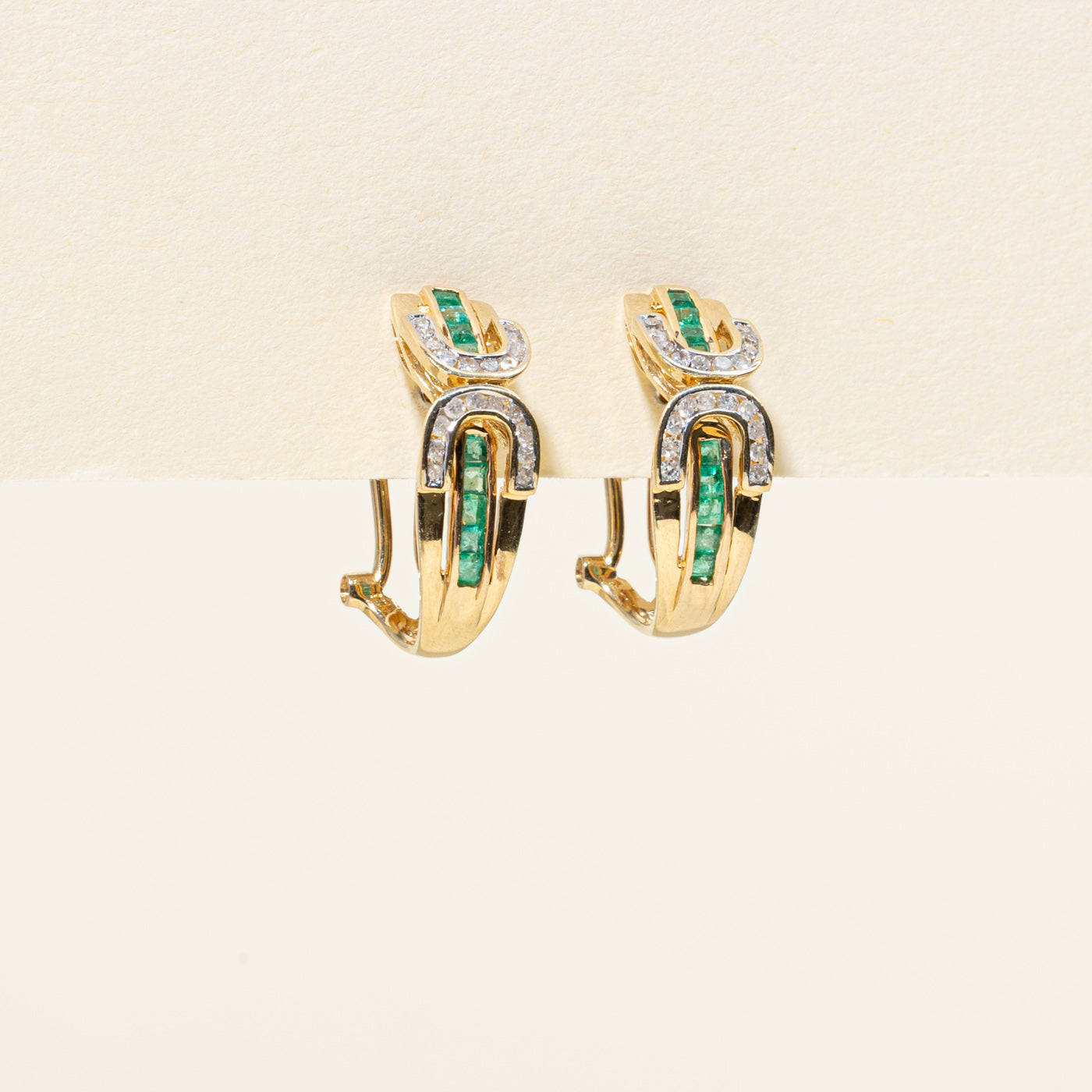 Emerald & Diamond Omega Back Earrings | 0.15ctw | 0.20ctw |
